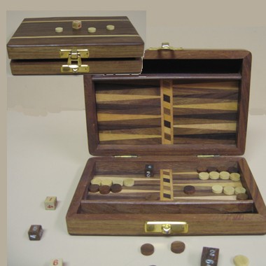 Inlaid Teakwood Travel Backgammon 1