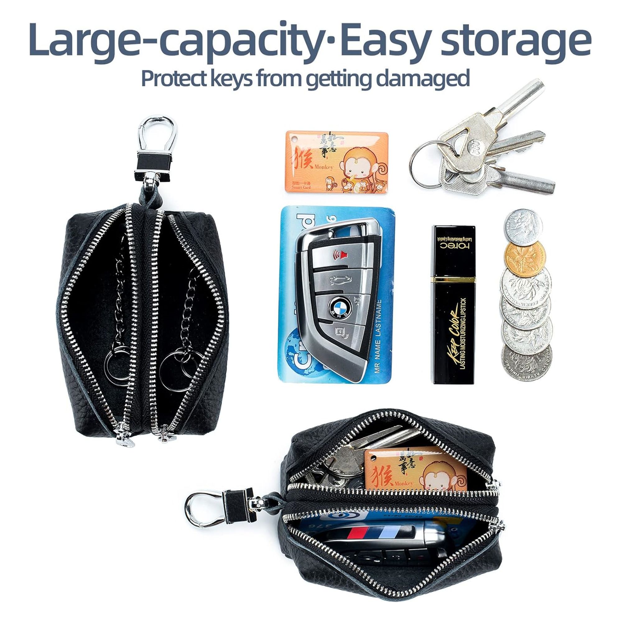 Unisex Double Zipper Keychain Wallet 5