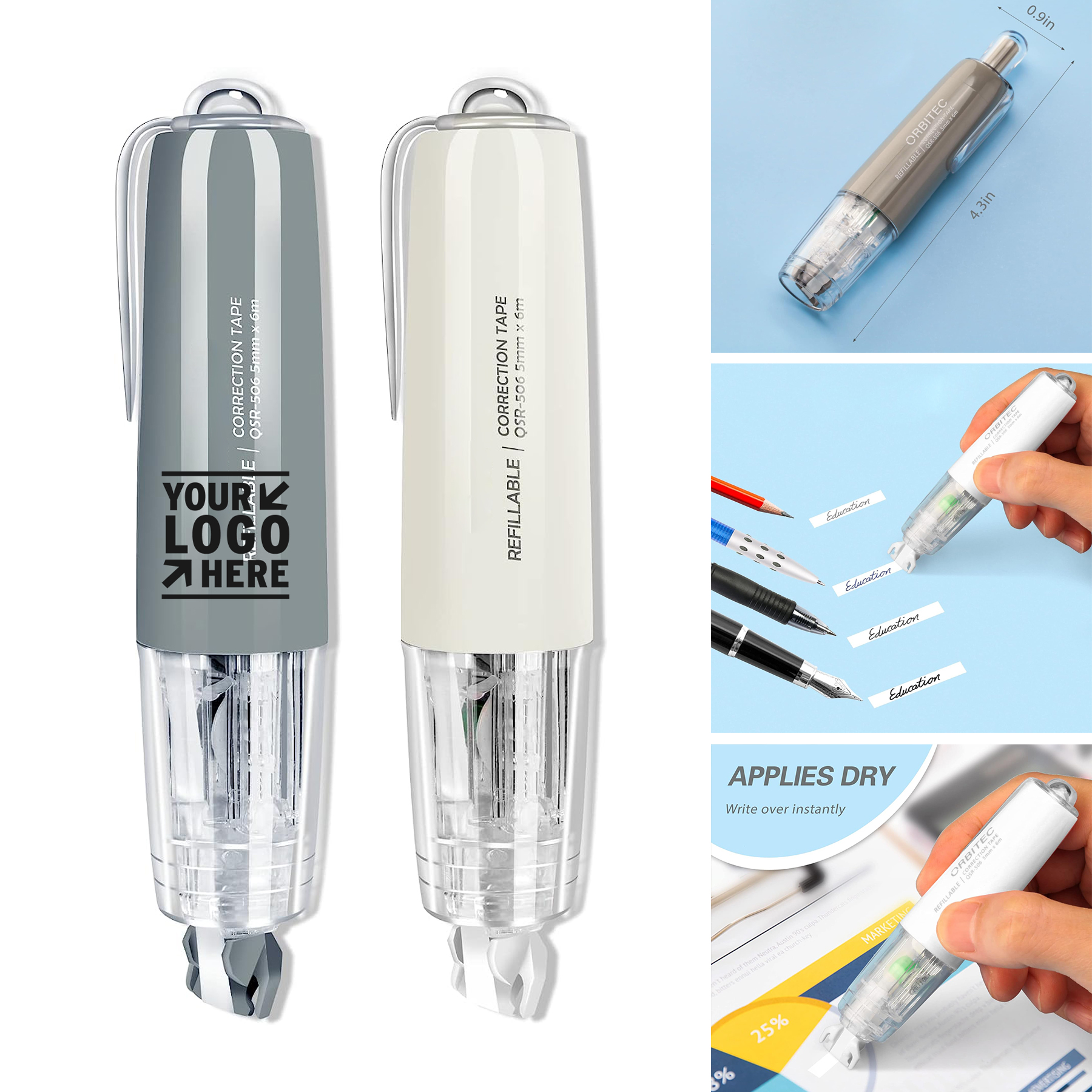 Office Home Mini Small Aesthetic Cute White Out Refillable Retractable Quick Dry Correction Tape