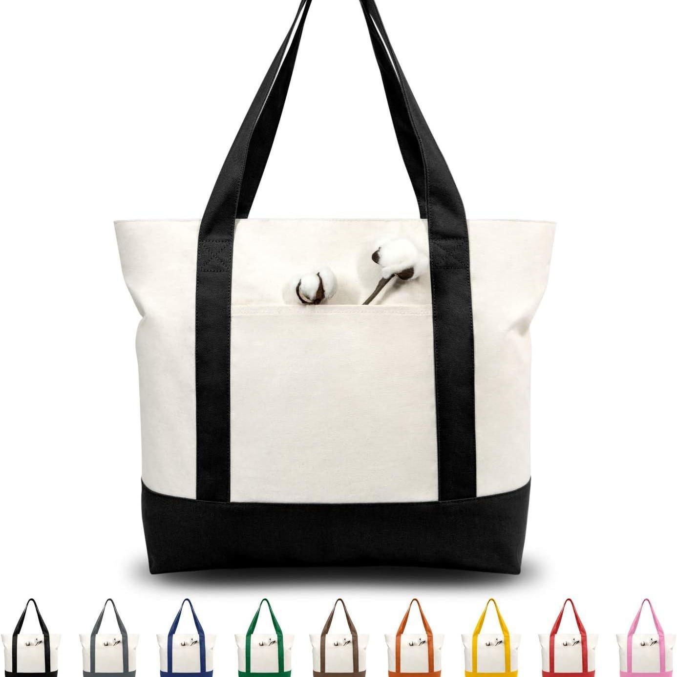 12 oz Cotton Canvas Zipper Boat Tote Bag W/ Front Pocket 2