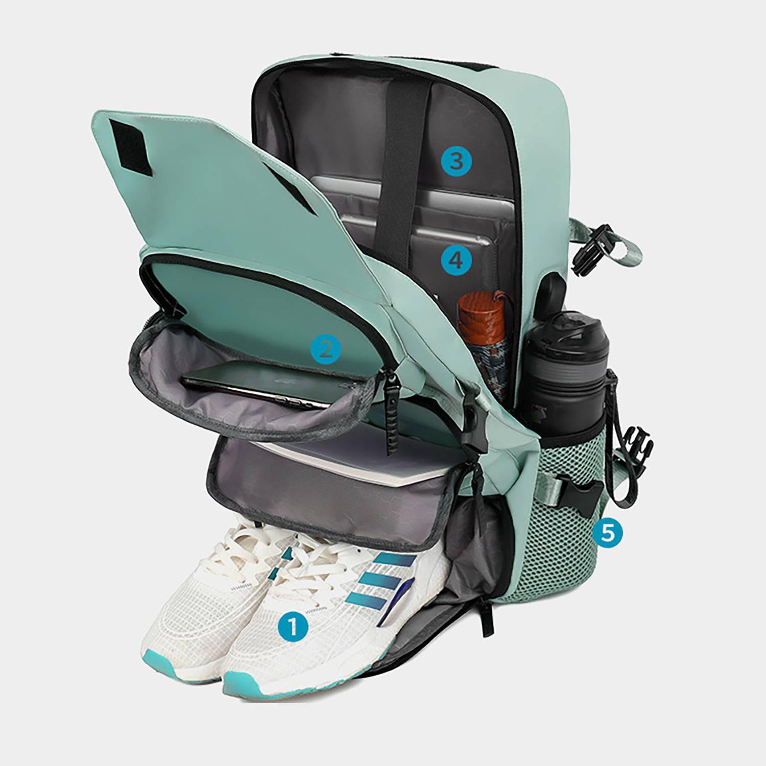 Waterproof Travel Nylon Backpack W/ Usb Port 13