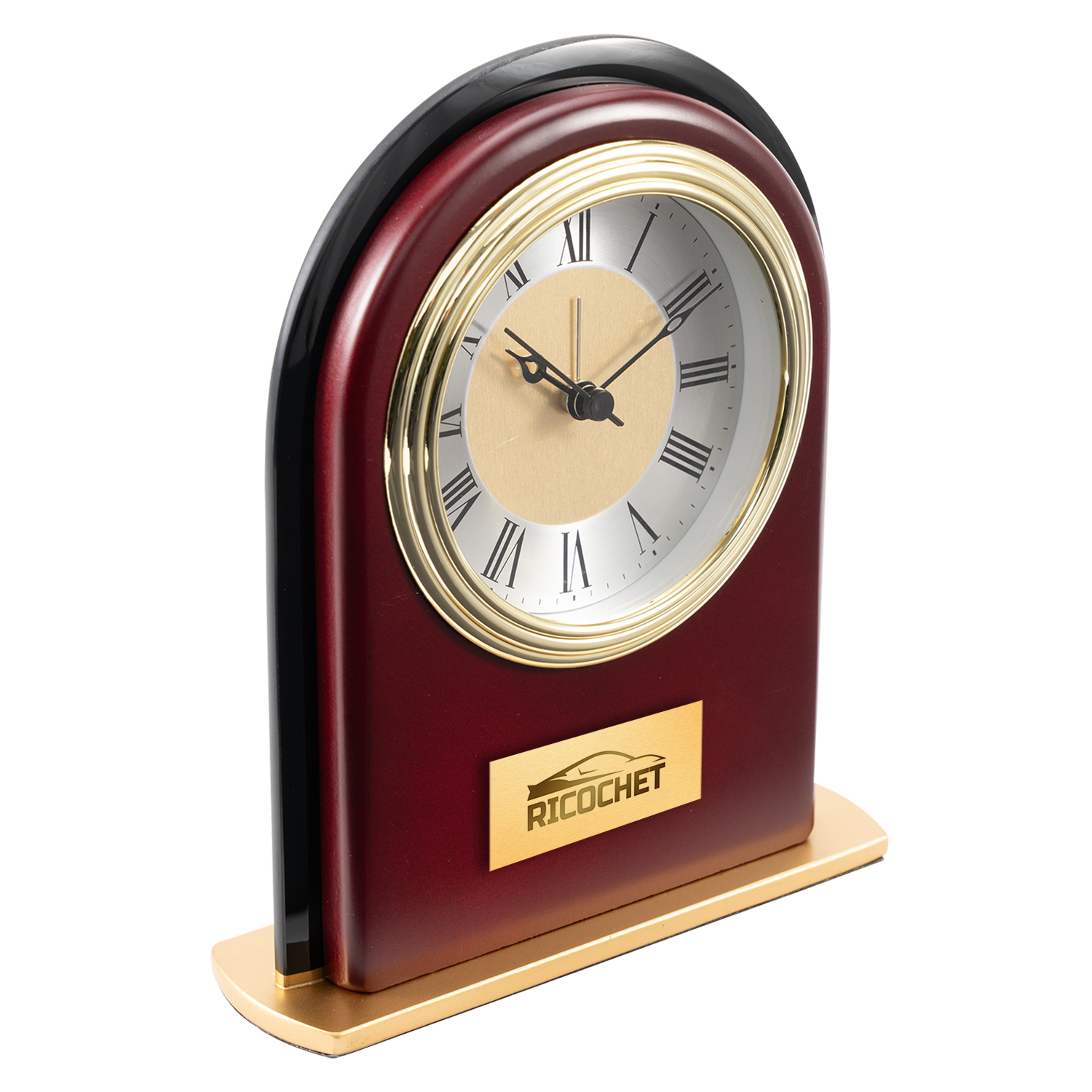 Rosewood and Black Glass Arch Clock 2