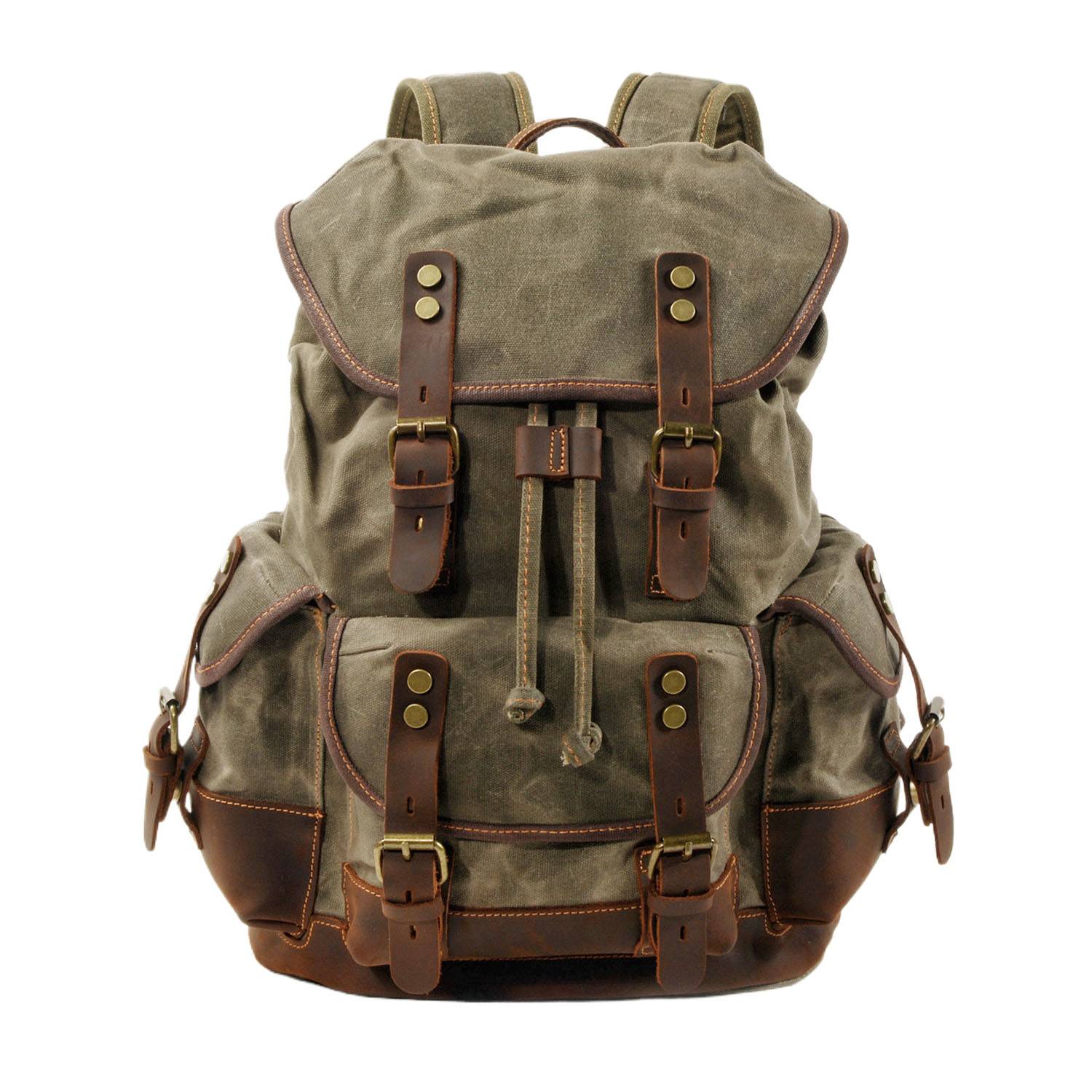 Leather Waxed Canvas Waterproof Backpack 7