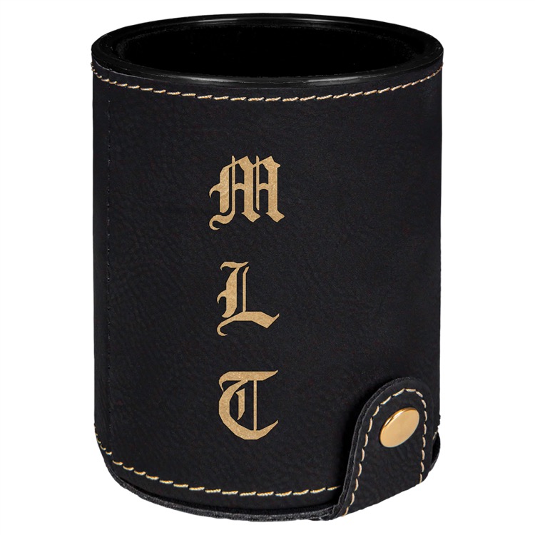 Black/Gold Leatherette Dice Cup with 5 Dice 2