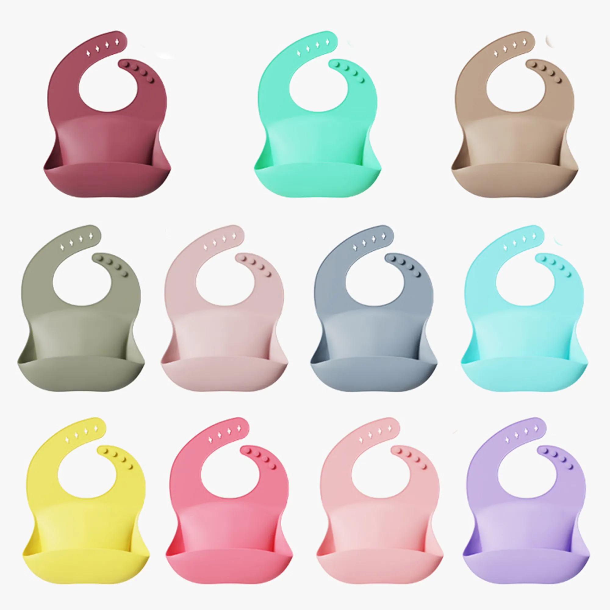 MOQ 50 Silicone Baby Bib Adjustable Deep Pocket Feeding 4