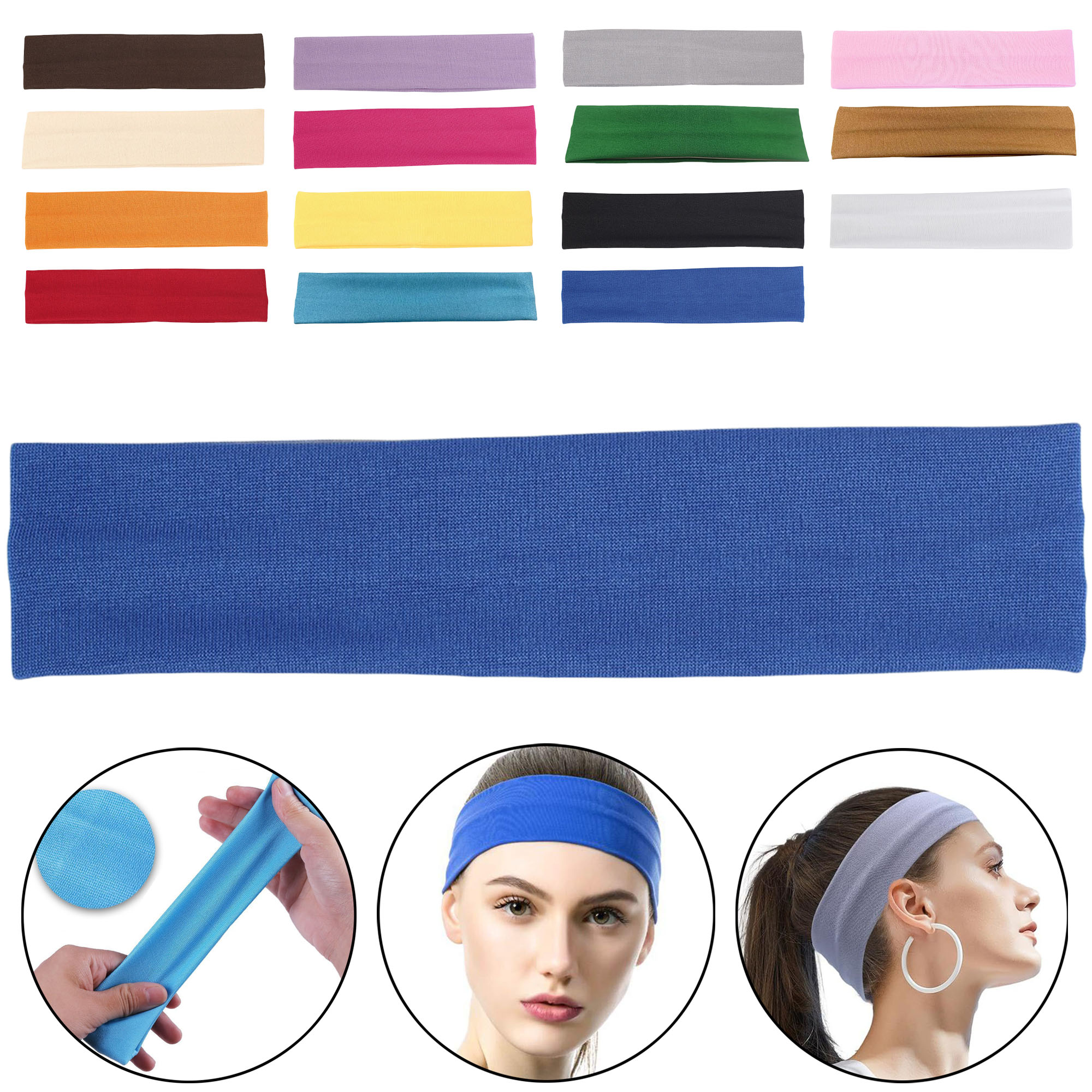 Sports Headband for Running Yoga Gym Workout Sweat Absorbent Soft Stretchable Hair Band 8