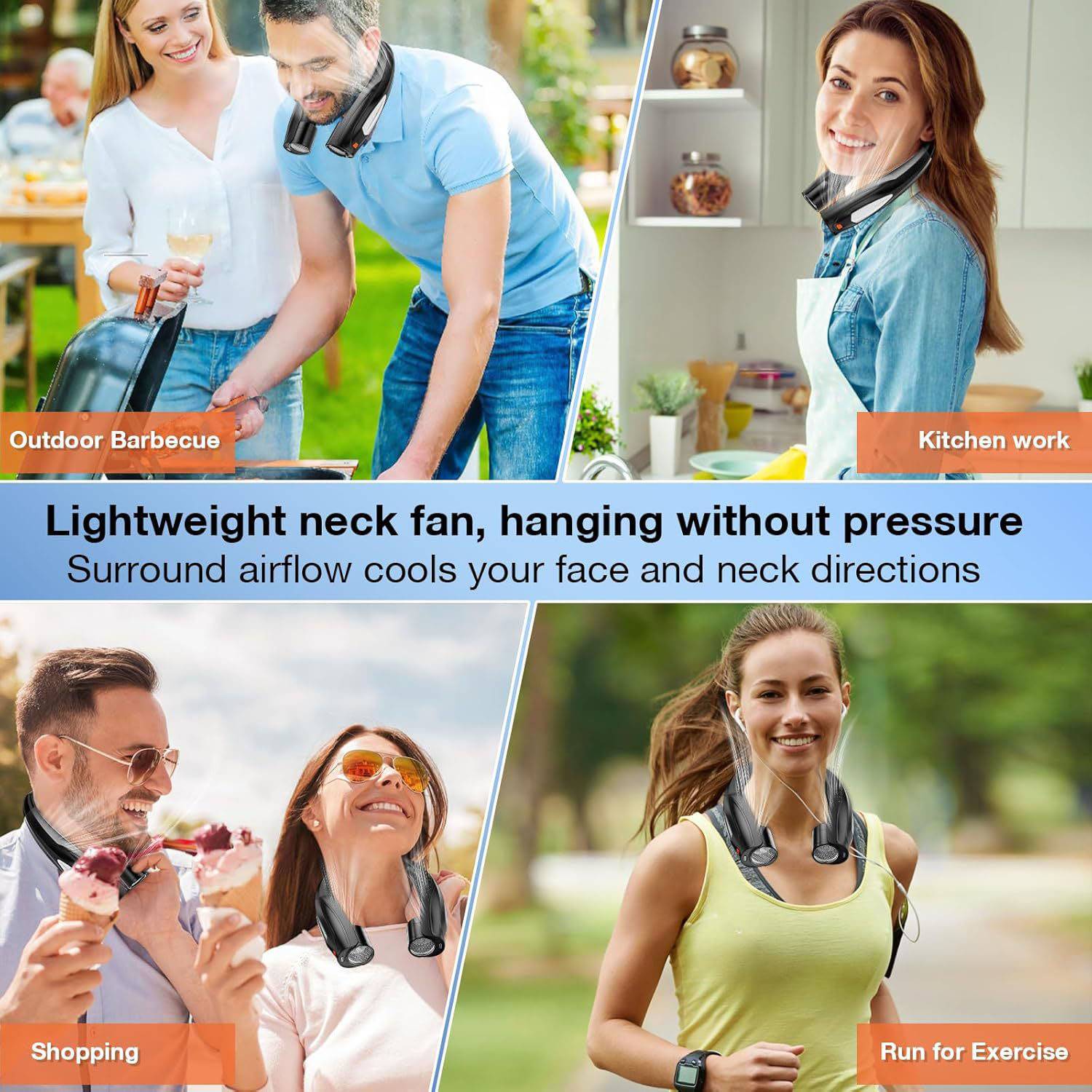 Rechargeable Hands Free 6-Speed Wearable Neck Fan 4