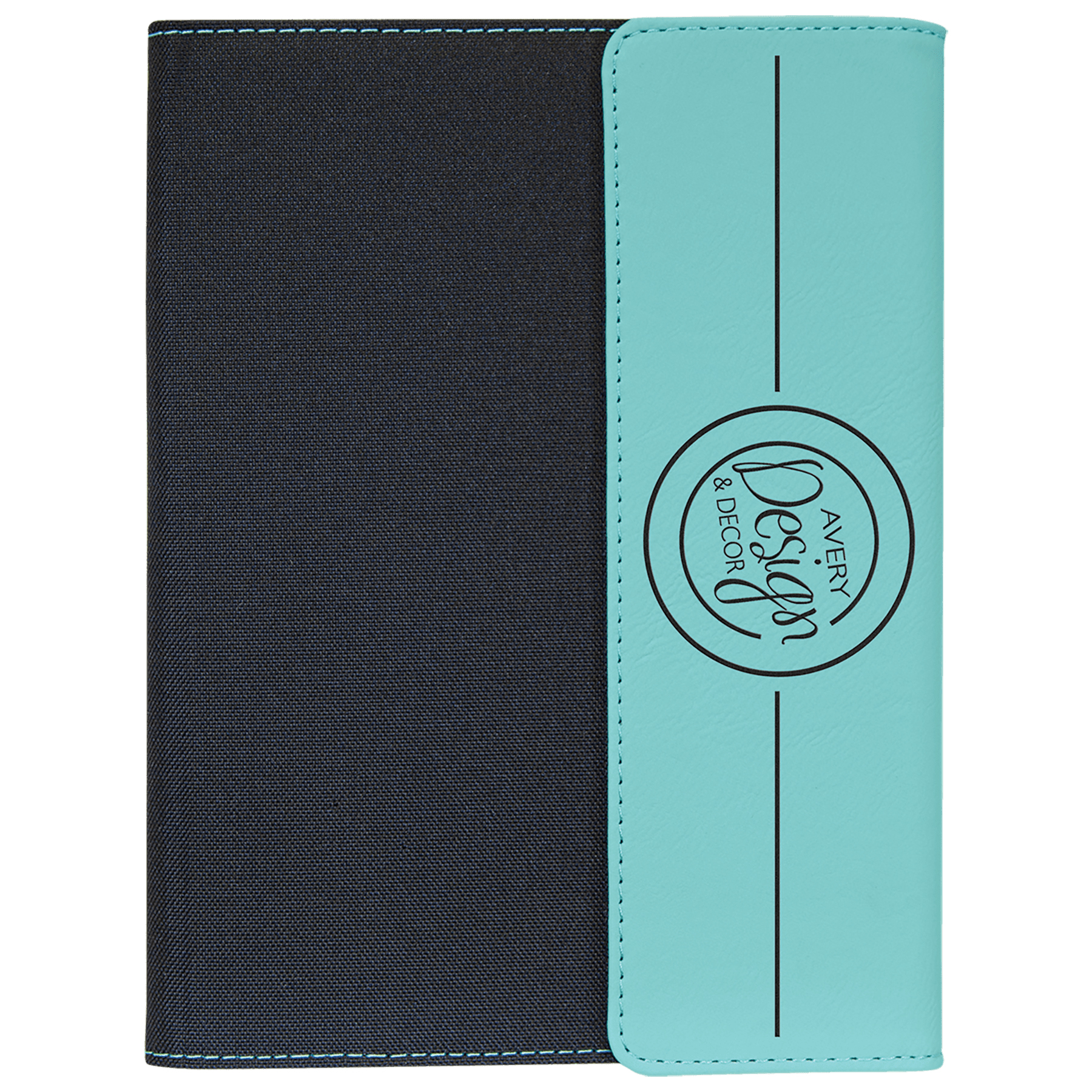7" x 9" Teal Leatherette & Black Canvas Portfolio 1