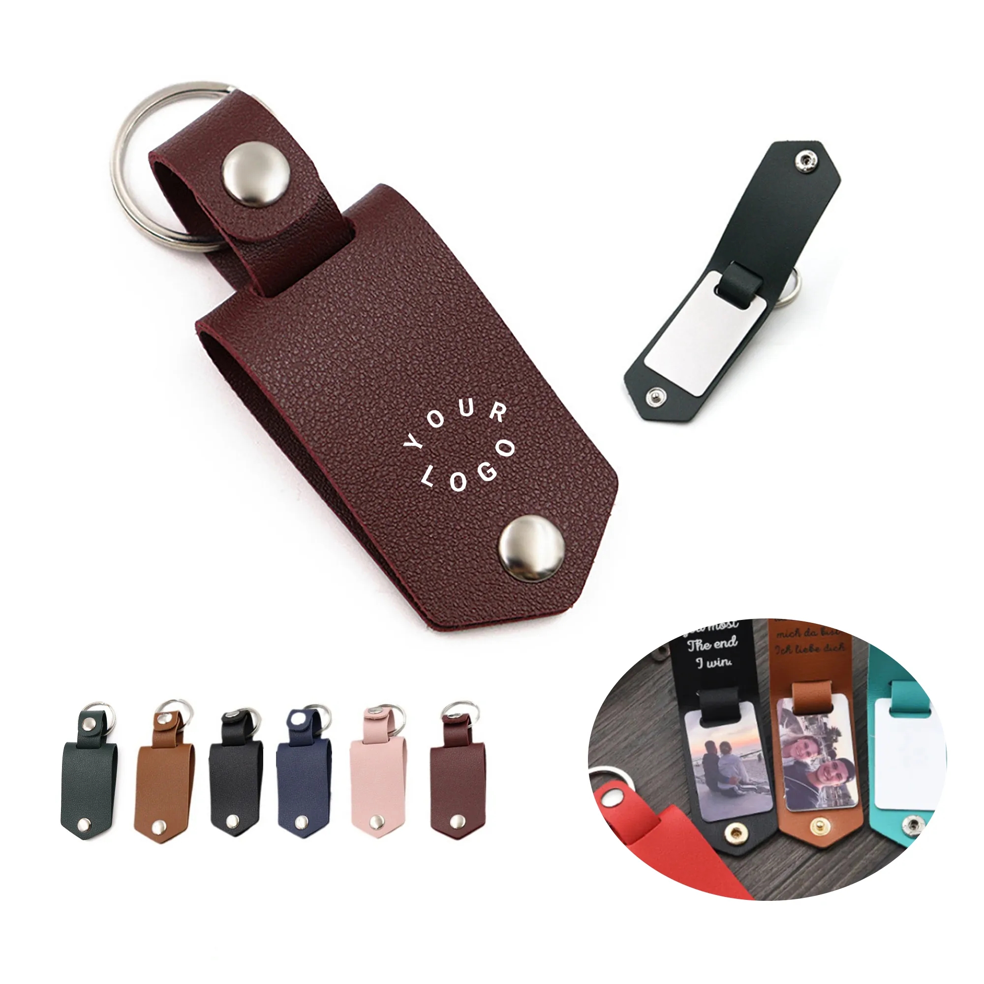 Water Resistant PU Leather Photo Keychain for Travel 6