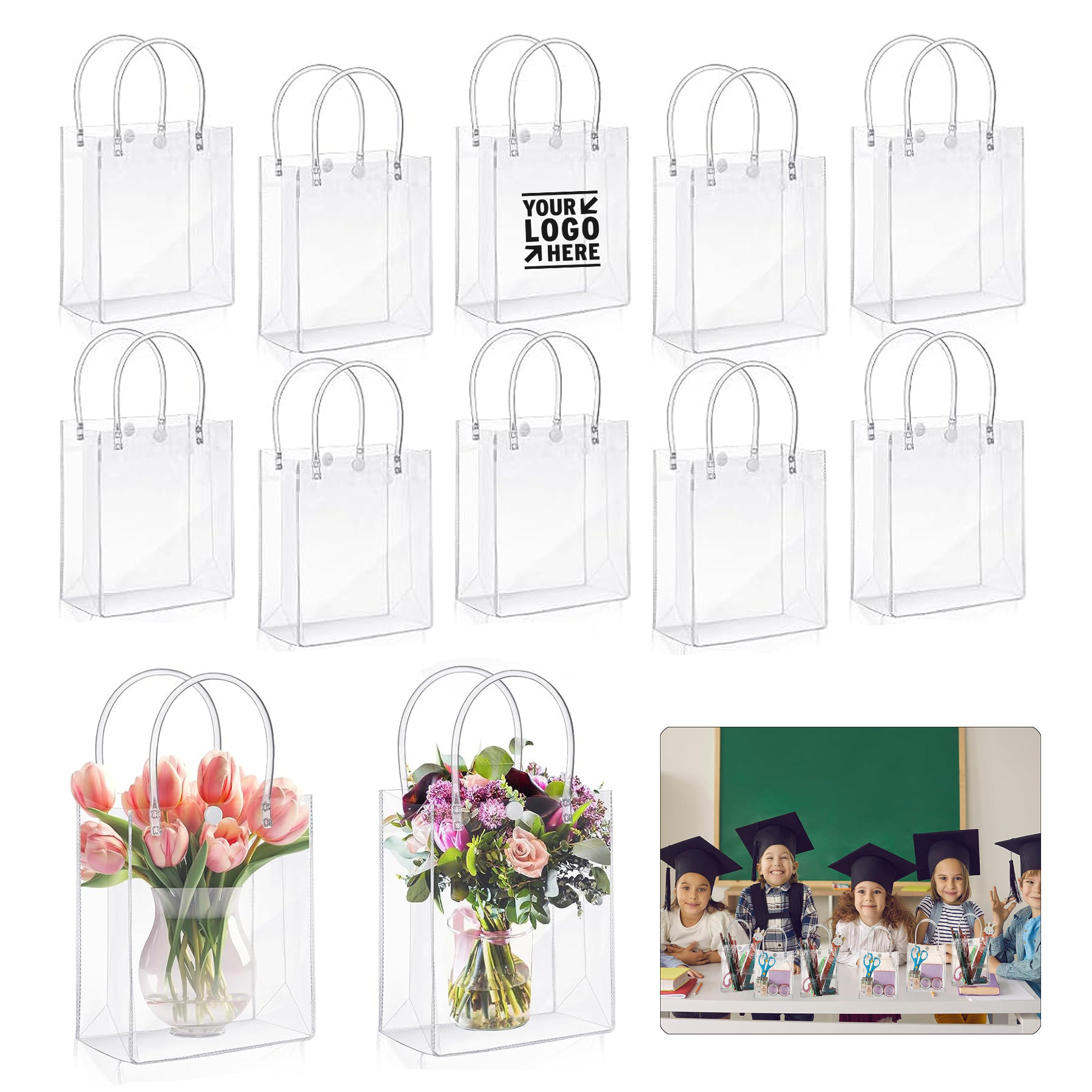5.1 x 5.9 x 2.7 Inch Transparent Reusable Plastic PVC Candy Wedding Gift Bags 
 2