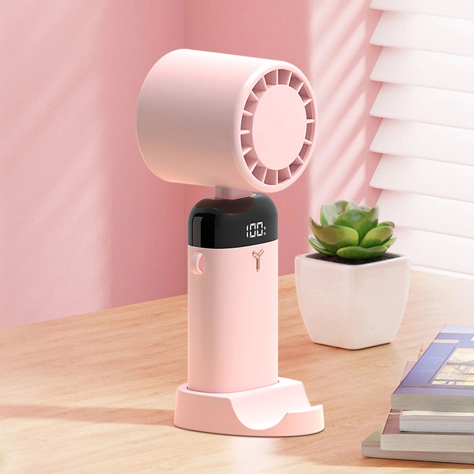 1200 mAh Digital Display Desktop Folding Phone Holder Fan 4
