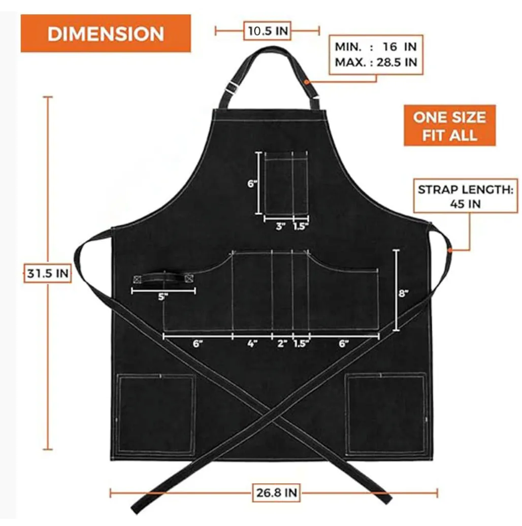Canvas Utility Apron with Multi Pockets for BBQ & Kitchen 3