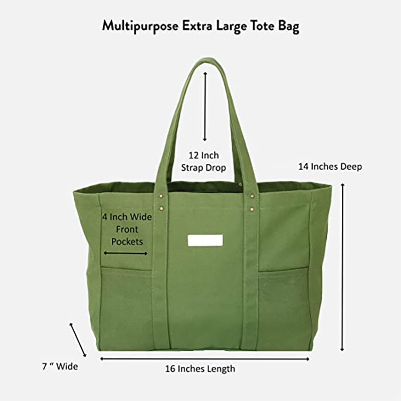 Large Canvas Tote Bag with 2 Front Pockets and Laptop Sleeve 2