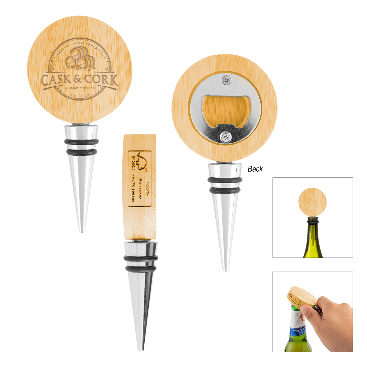 Bamboo Wine Stopper With Bottle Opener 2
