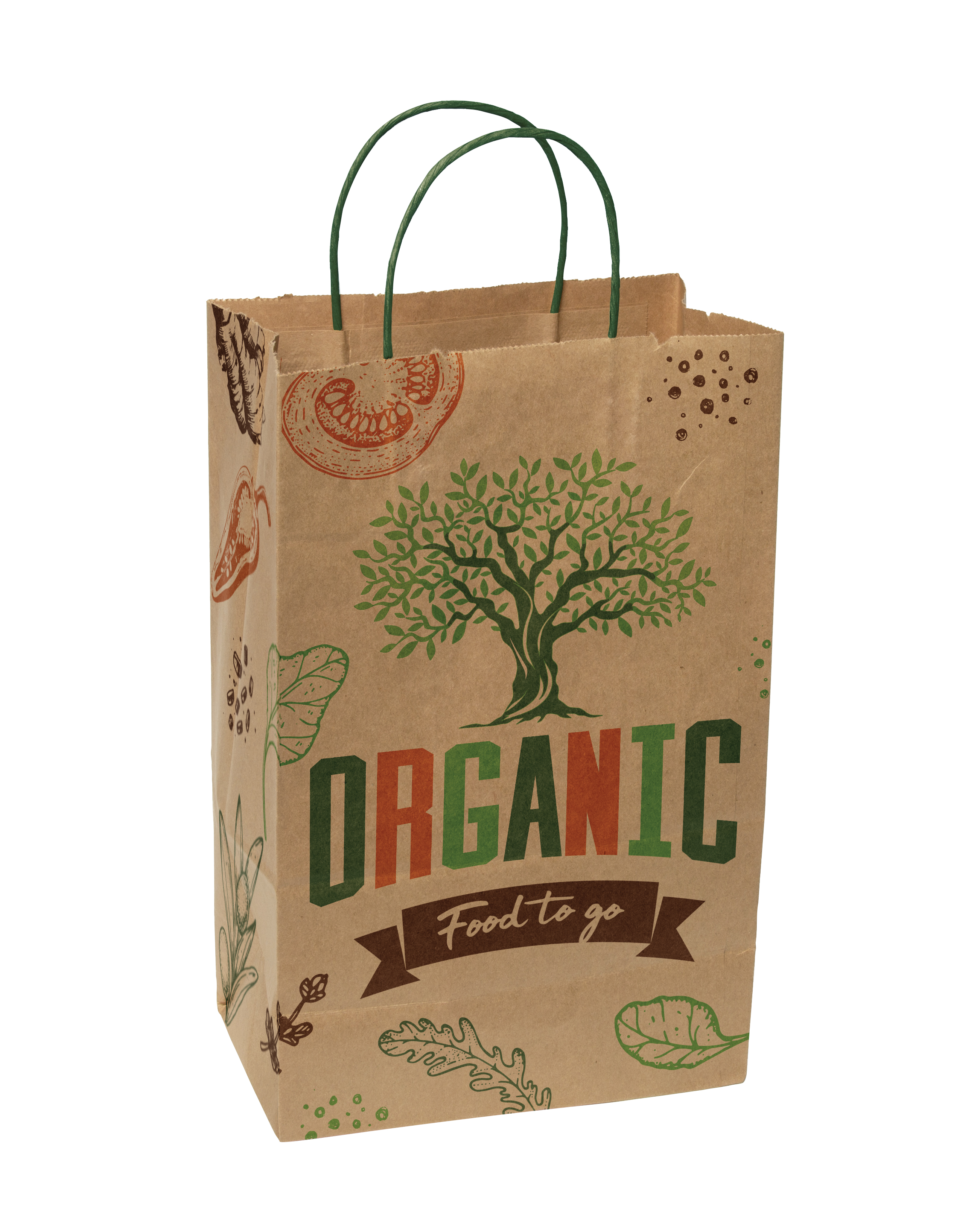 Multi-sided Full Color Natural Shopper Paper Bag - Green Handle (8.5" x 13.375" x 5")
