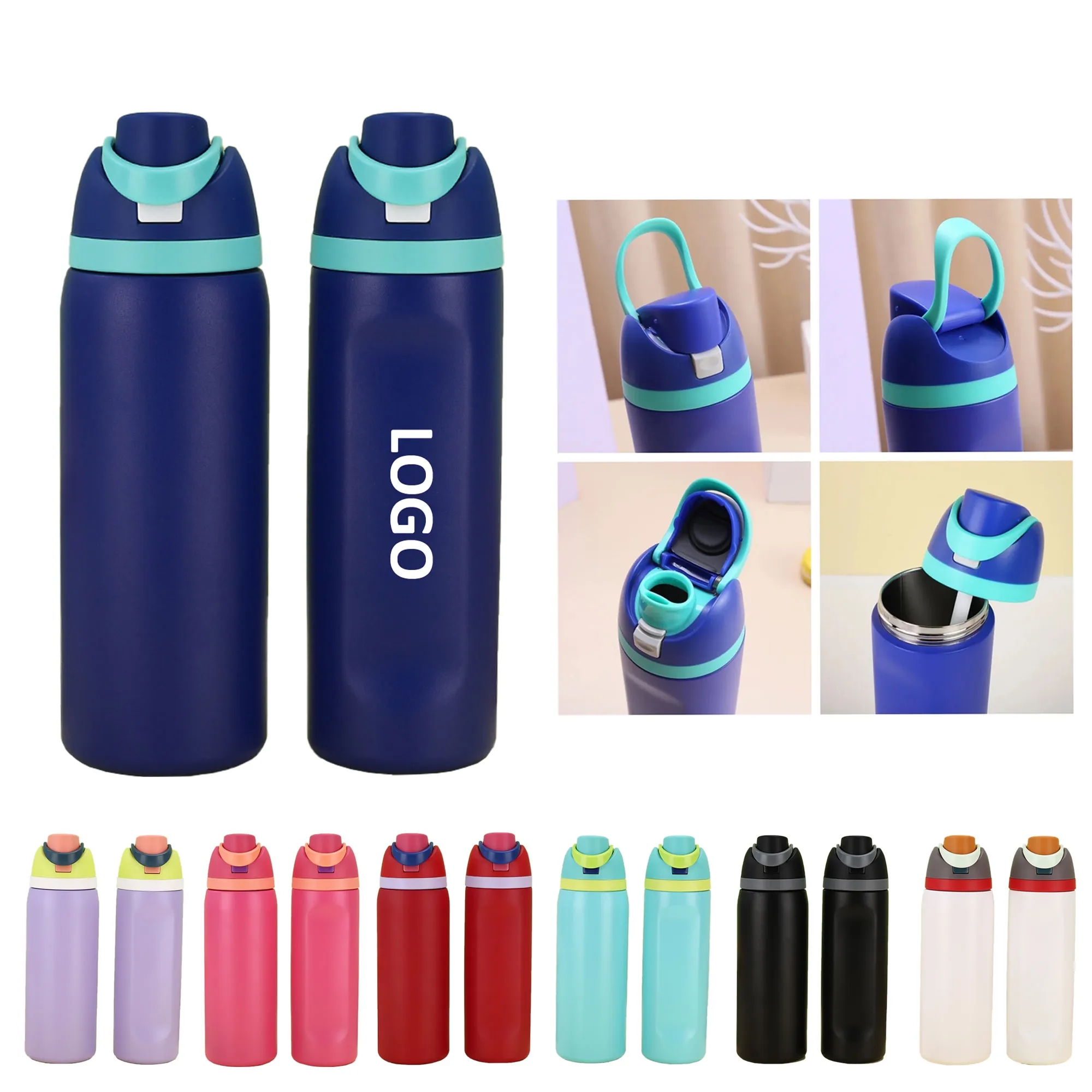 24 Oz Double Layer Insulated Water Bottle With Straw, custom water bottle with logo imprint 8