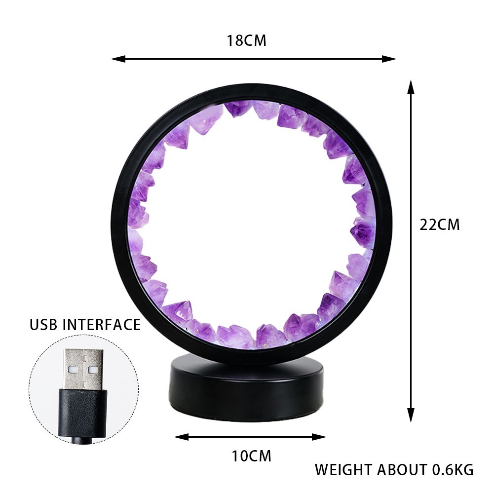 Natural Amethyst Round Crystal Lamp Healing Stone Crystal Led Night Atmosphere Light Bedside Lamp 2