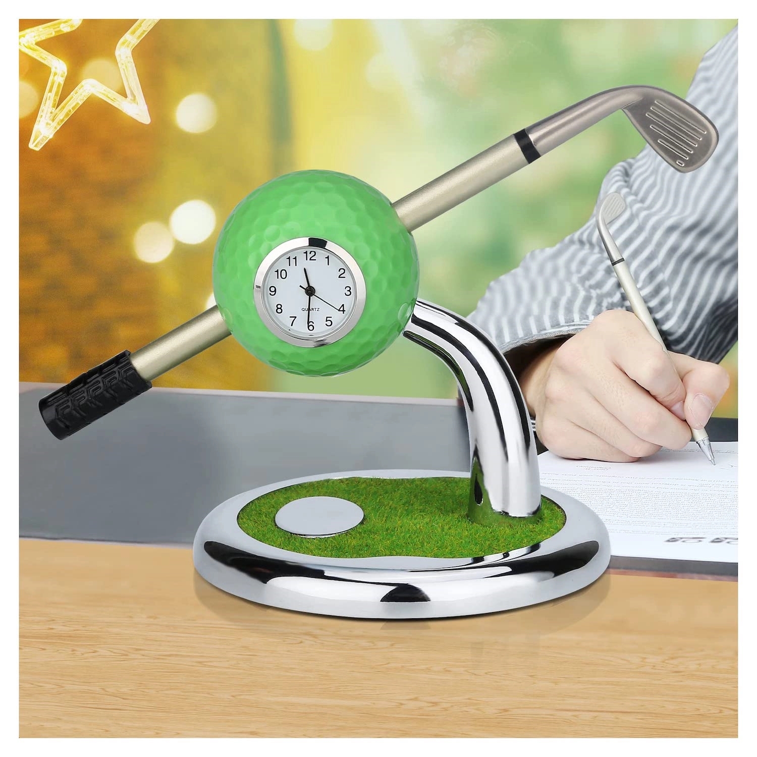 Golf Ball Pen Holder With Clock 5