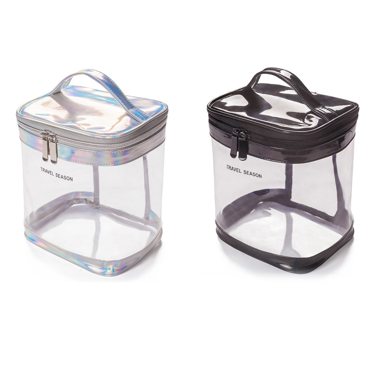 Holographic Transparent PVC Cosmetic Bag with Zipper Handle 4
