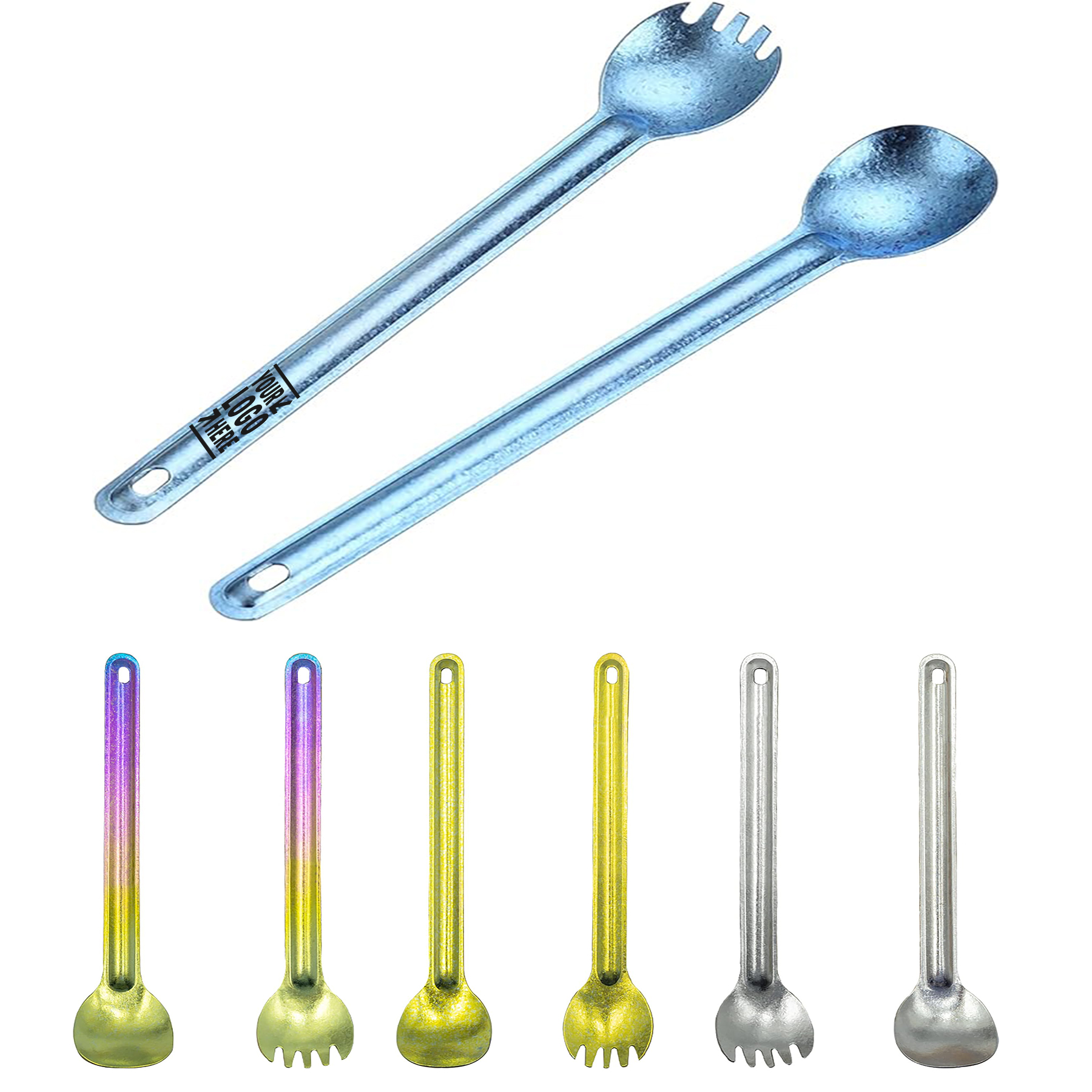 Eco-Friendly Titanium Camping Long Handel Spork 8.6" Soup Coffee Spoon Cutlery Set 2