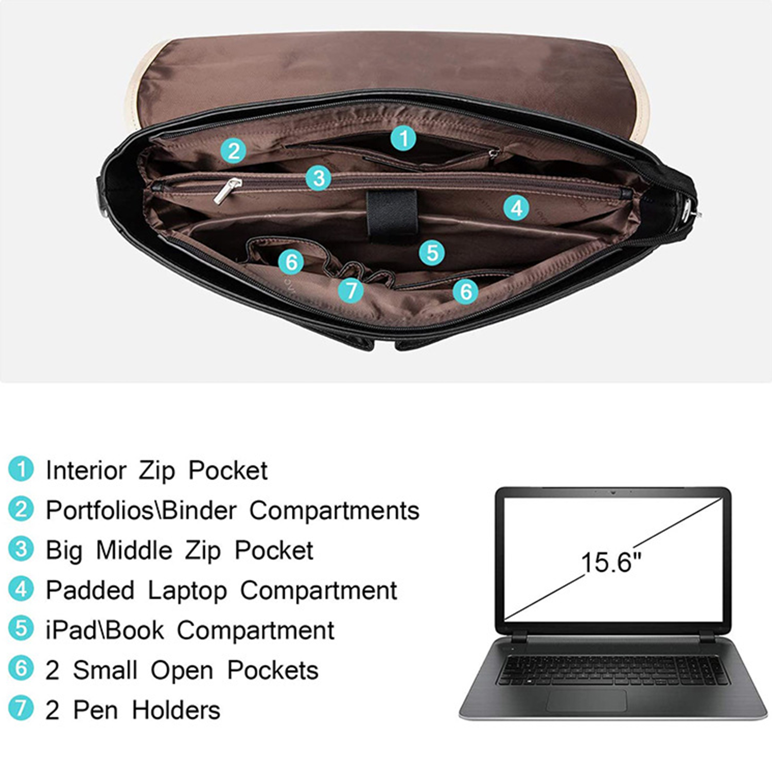 Laptop for Women 15.6 inch Briefcase PU Leather Bag 4