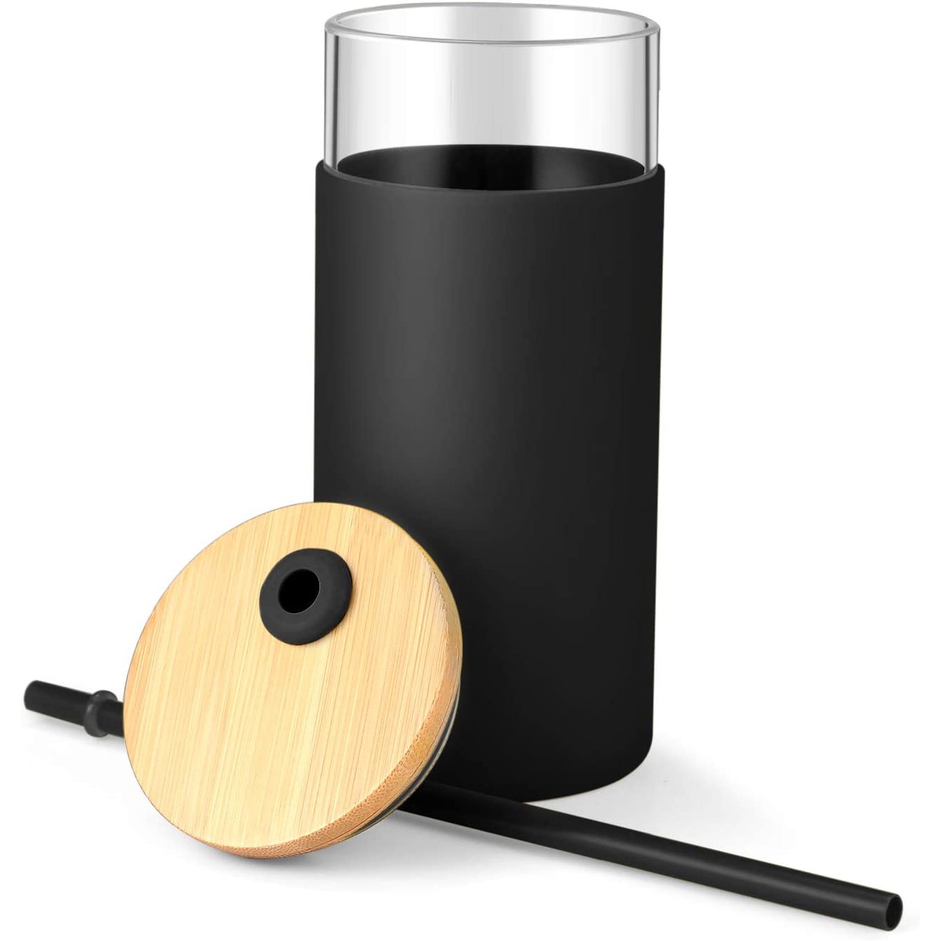 20Oz Glass Tumbler Straw Silicone Protective Sleeve Bamboo Lid - Bpa Free 2