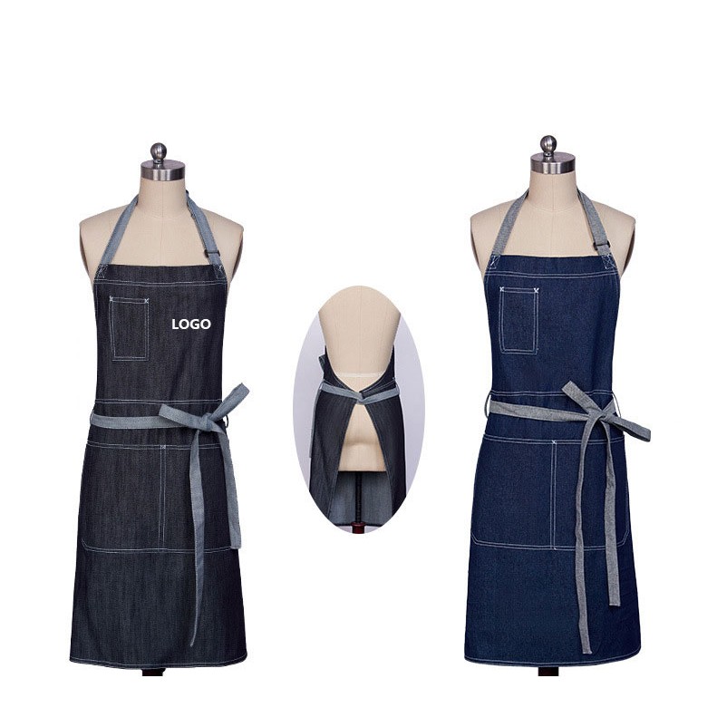 12Oz Cotton Denim Kitchen Aprons W/ Front Straps/3 Pockets 1