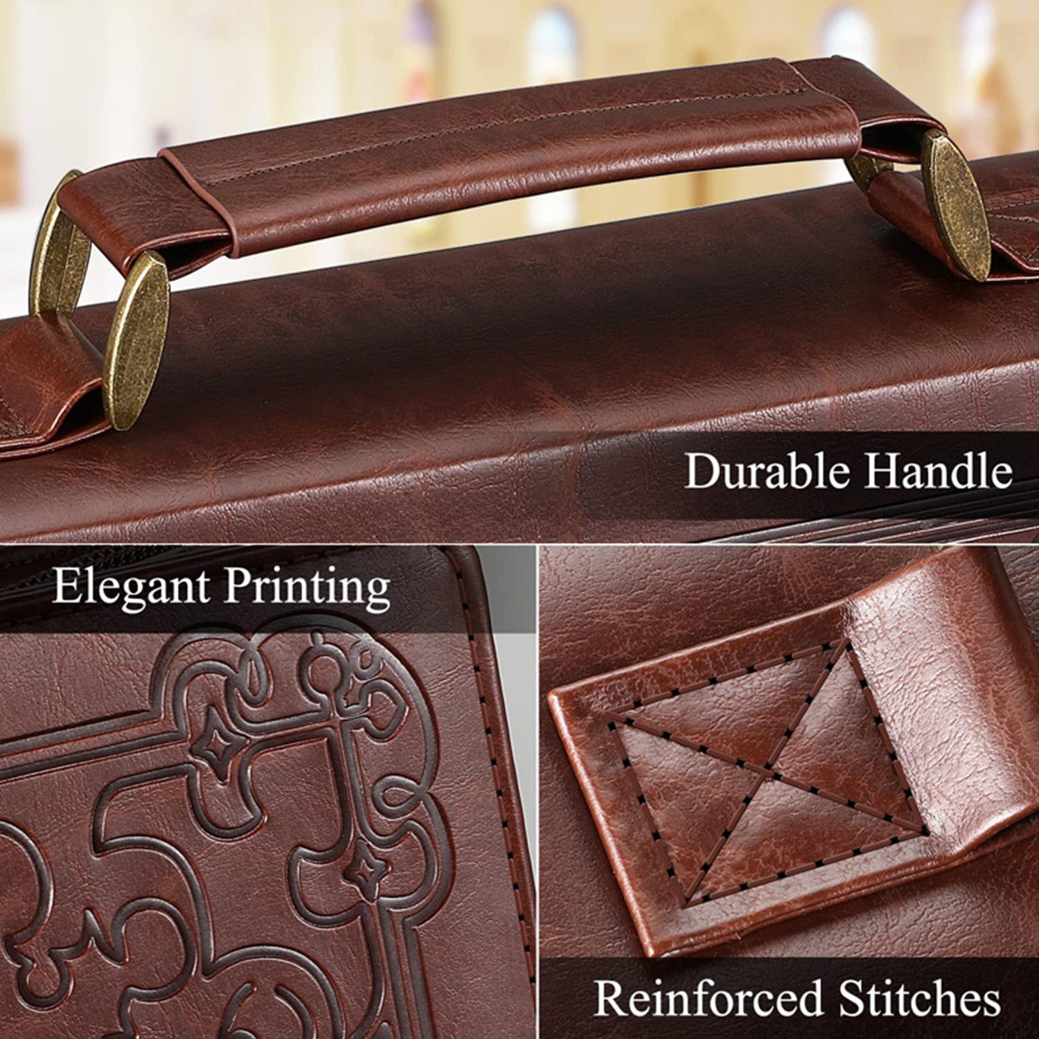PU Leather Book Cover Carrying Case Bible Bag w/ Handle 9