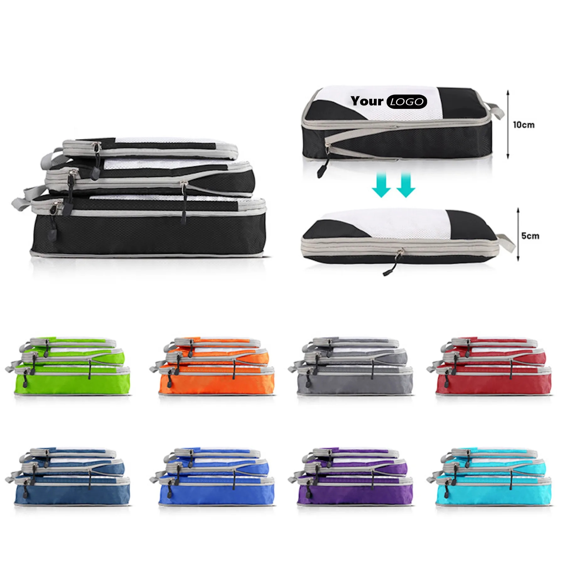 Set of 3 Packing Cubes Foldable Storage Bag Organizer Mesh 2