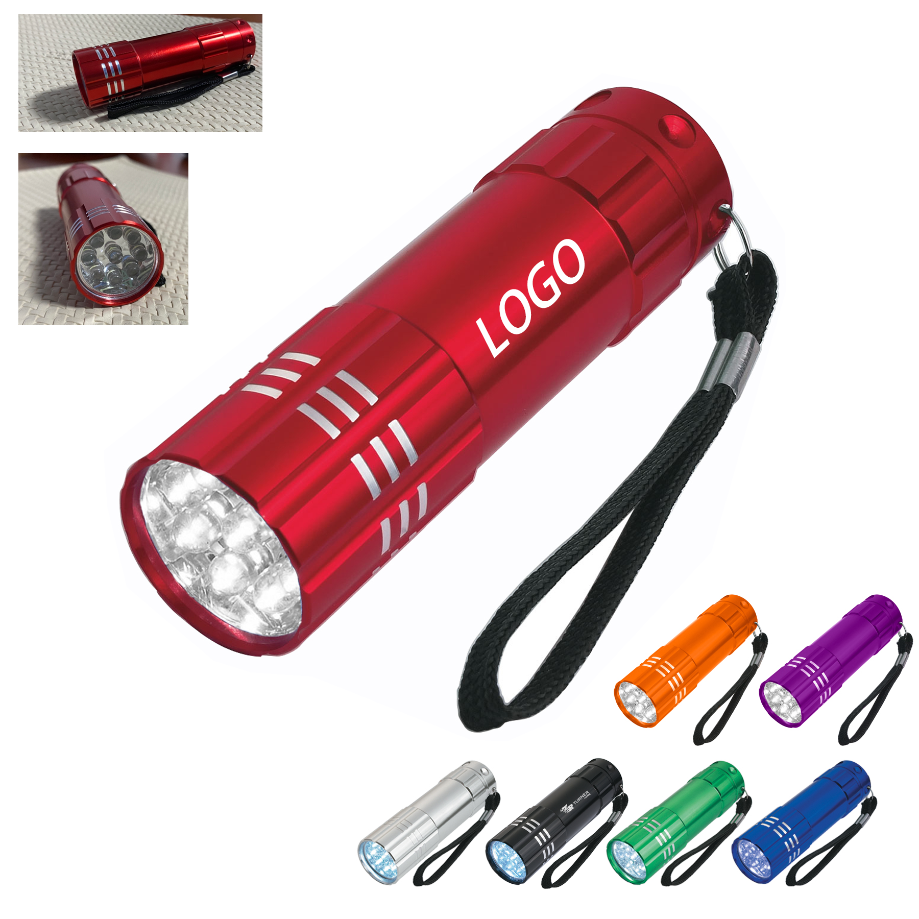 Colored Aluminum 9 LED Flashlight with Strap MOQ 50pcs 1