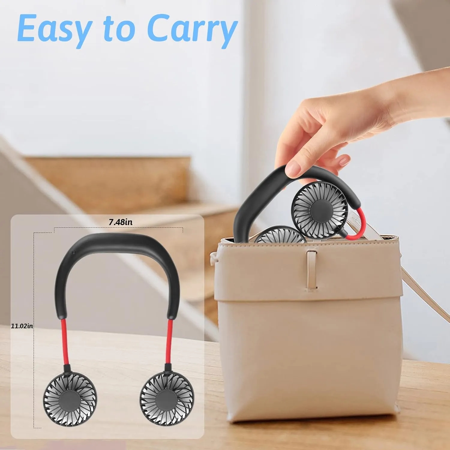 Portable Neck Fan 2500 mAh Rechargeable USB Hands-Free 1