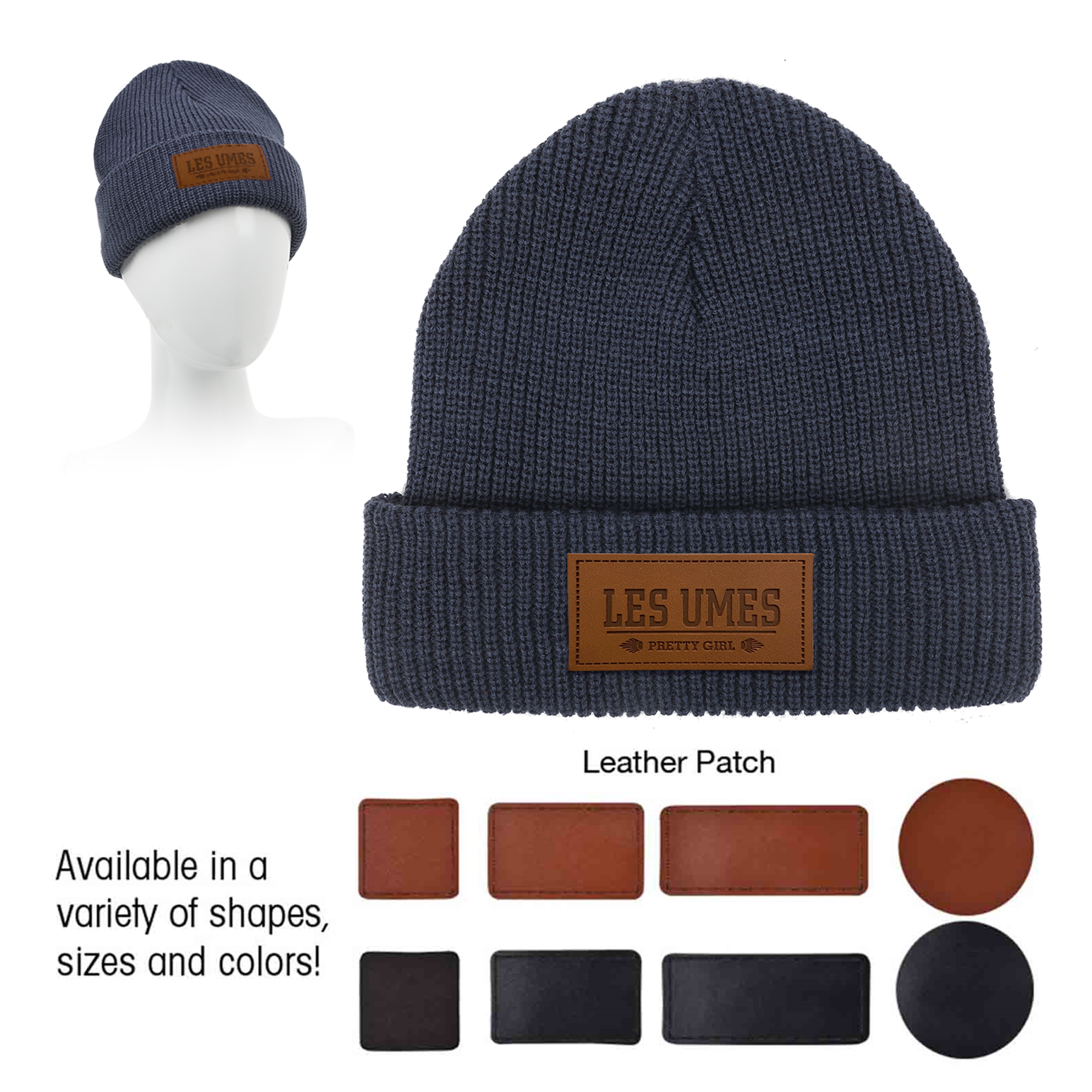 Cuffed Knit Beanie With Faux Leather Patch 7