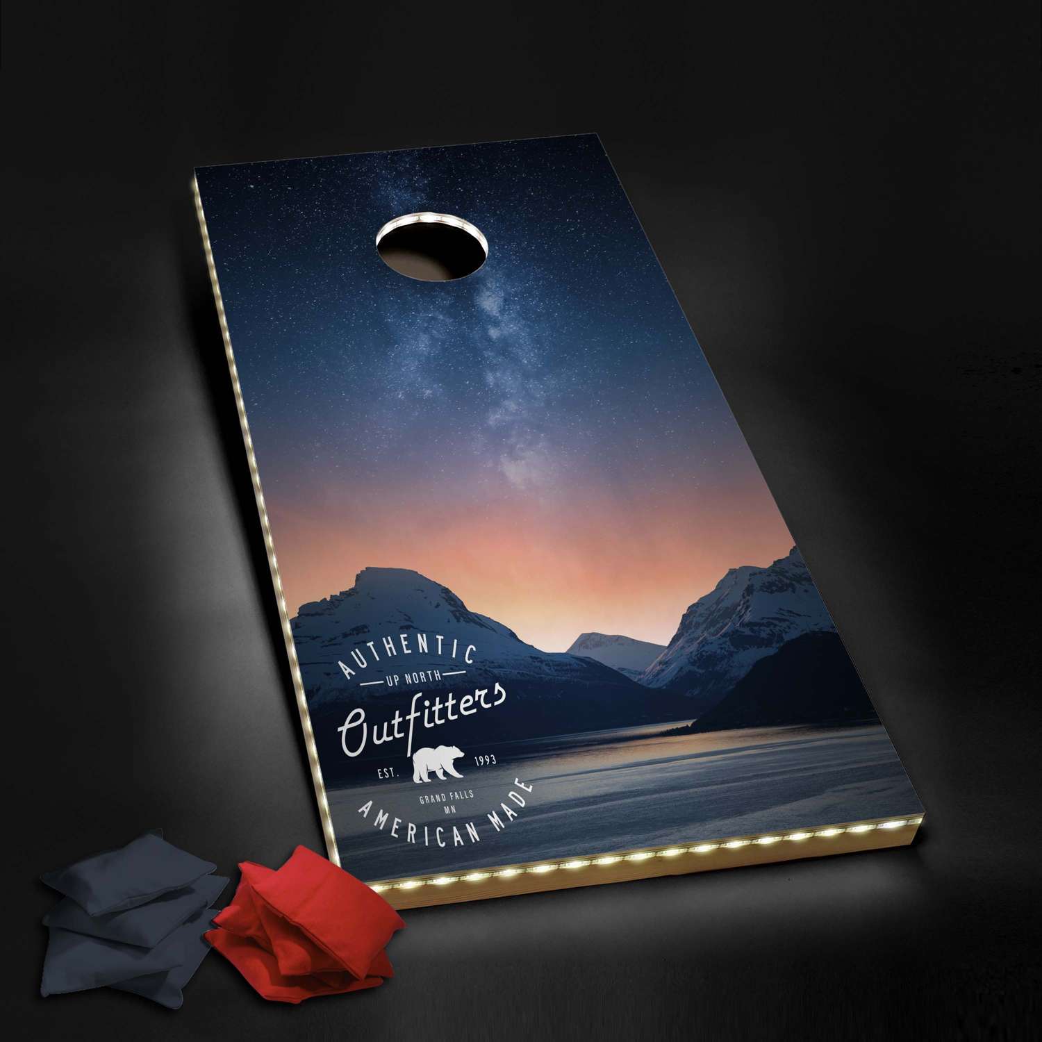 Nighttime Cornhole Plus, 4 Black & Red Bean Bags