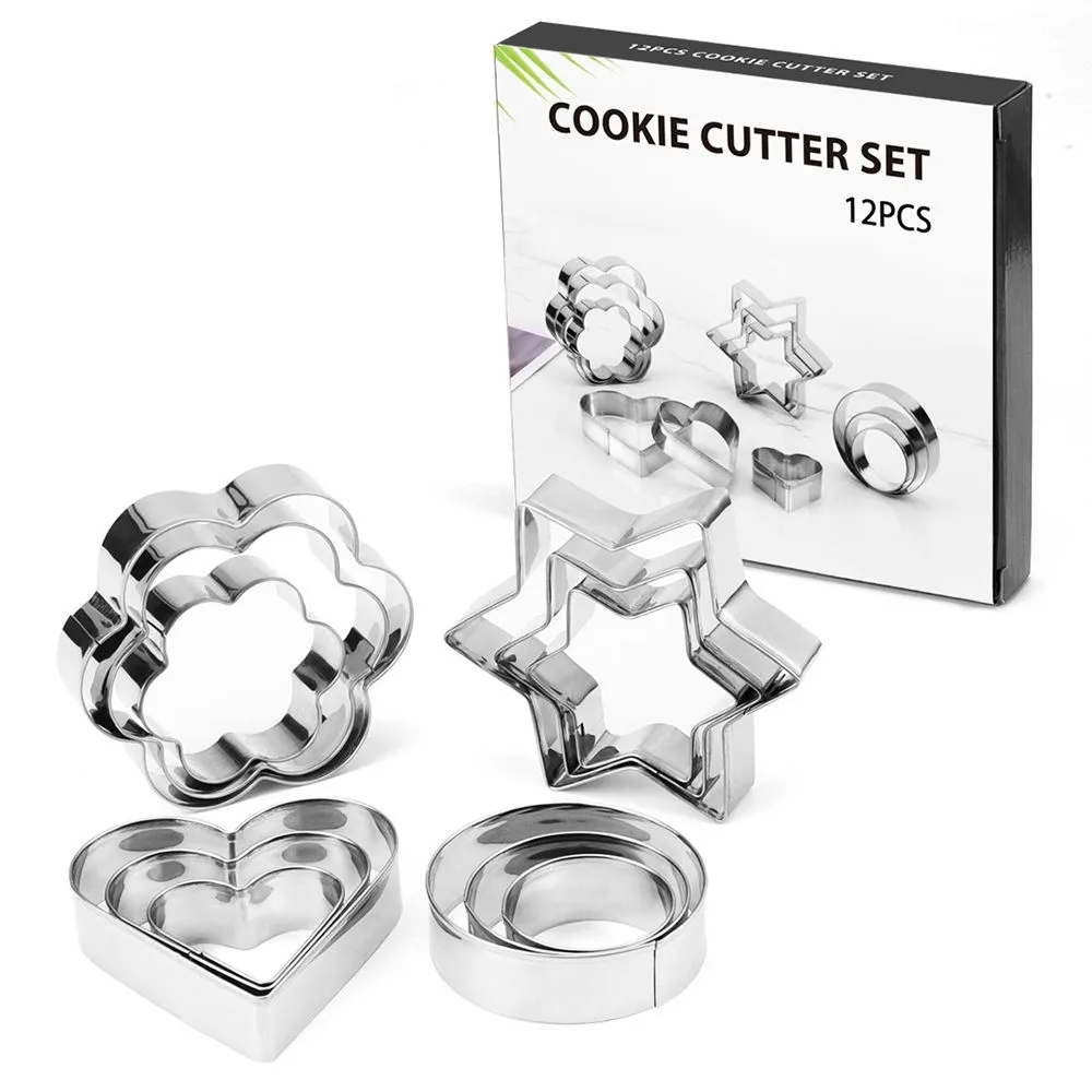 Baking Cookie Cutters Set Flower Round Heart Star Shaped 4