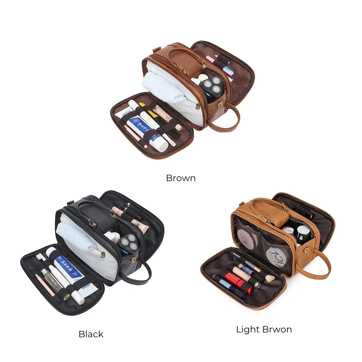 Toiletry Bag for Men Travel Shaving Dopp Kit PU Leather 6