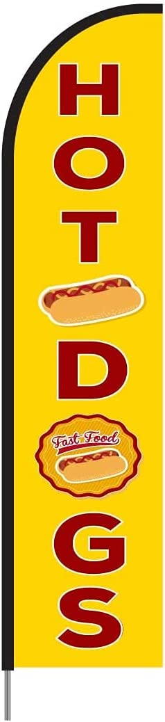 Hot Dogs Feather Flag Sign Banner, Complete Pole Kit for Outdoor Advertising Store Display, 15ft 4