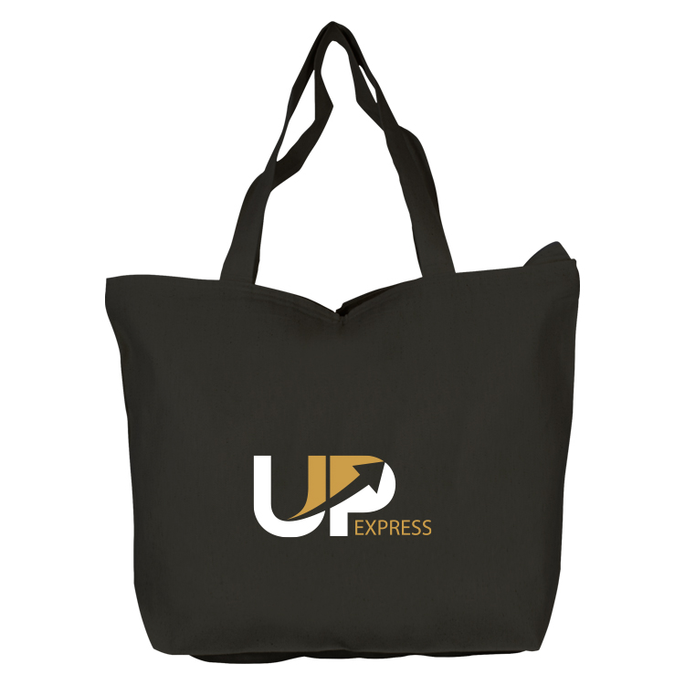 Top Zippered Black Cotton Tote, custom tote bag with logo imprint 2
