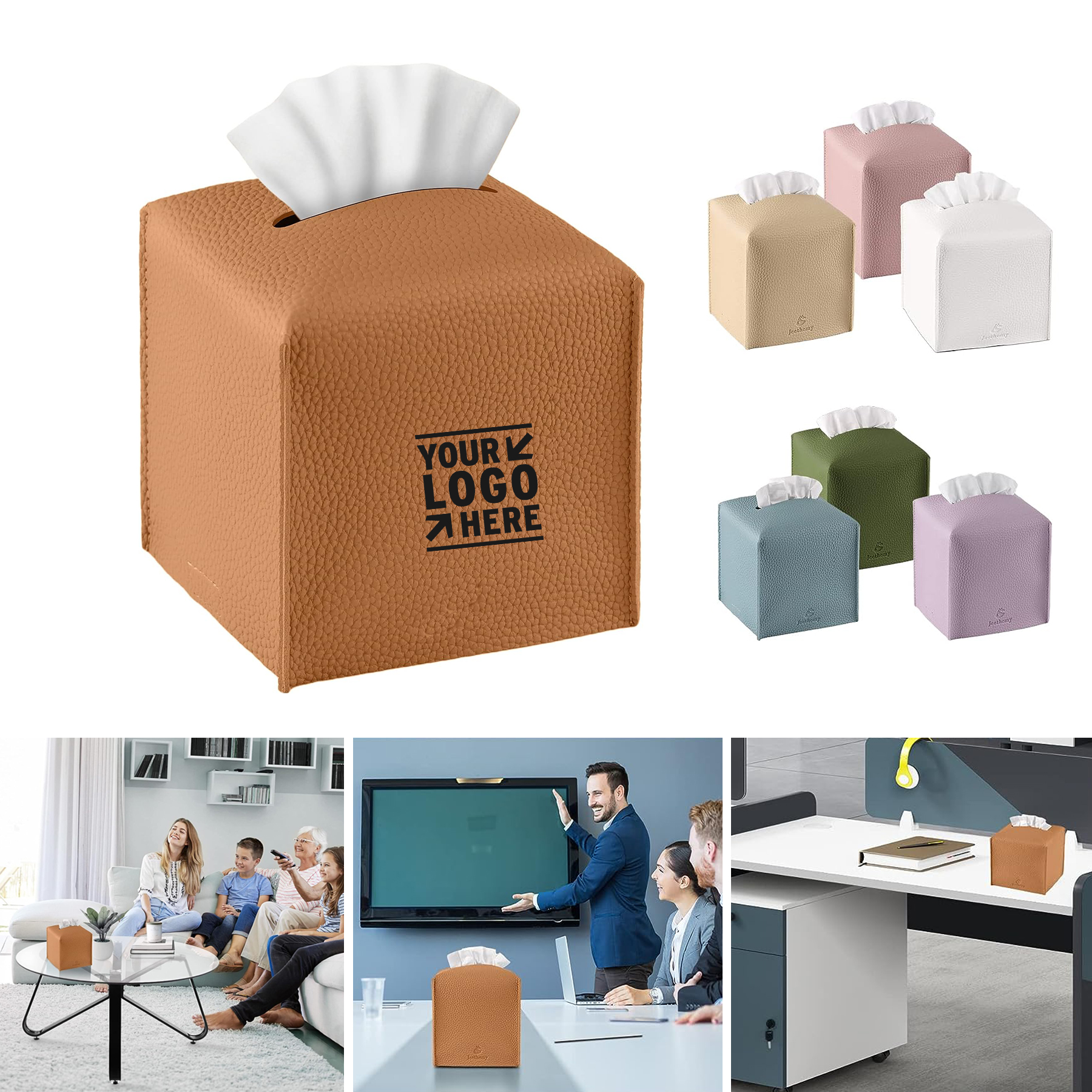 Square PU Leather Tissue Box Holder And Cover Modern Case Facial Paper Organizer Dispenser
 2