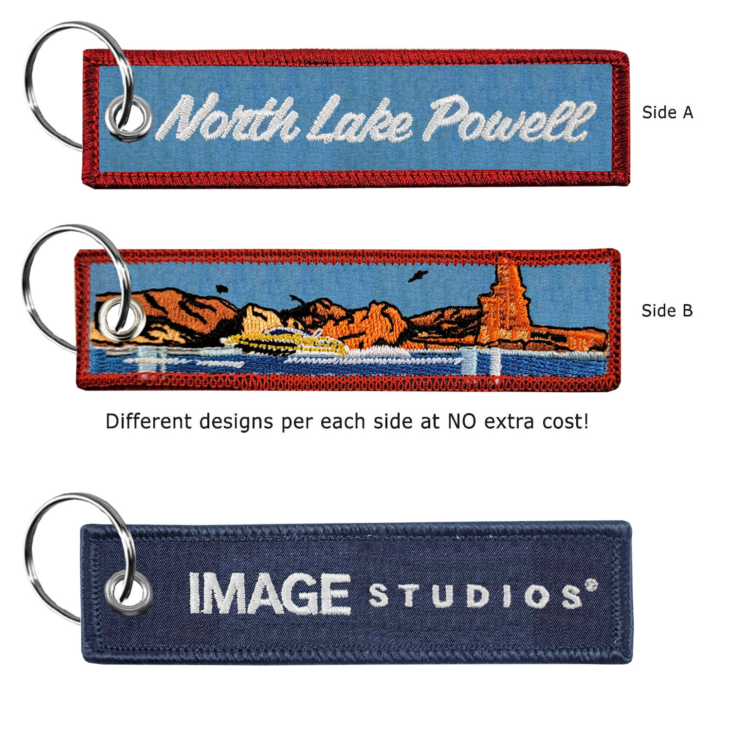 1" x 4" Two Sided Embroidered Medium Size Denim Key Ring 2