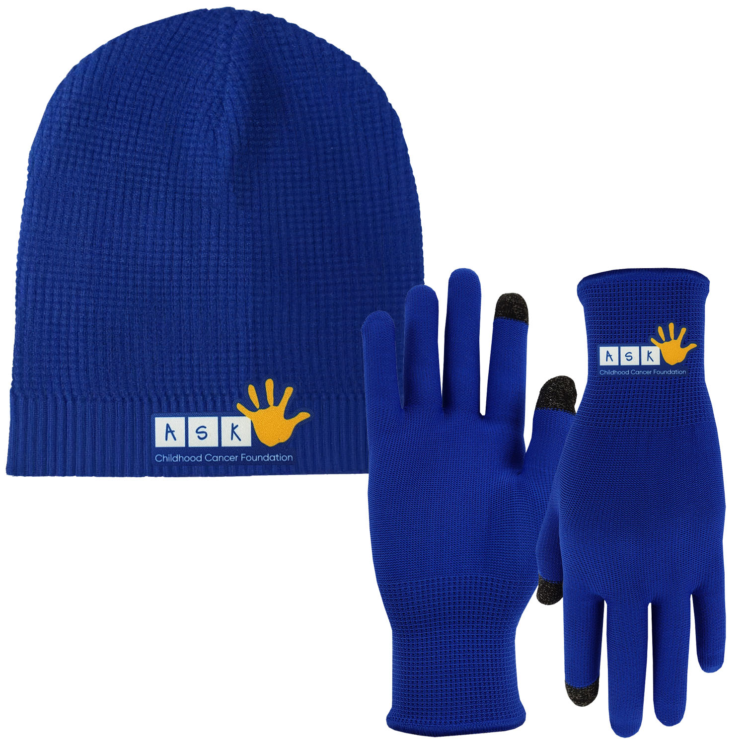 Lightweight Waffle Knit Beanie Cap and Performance Text Gloves Combo