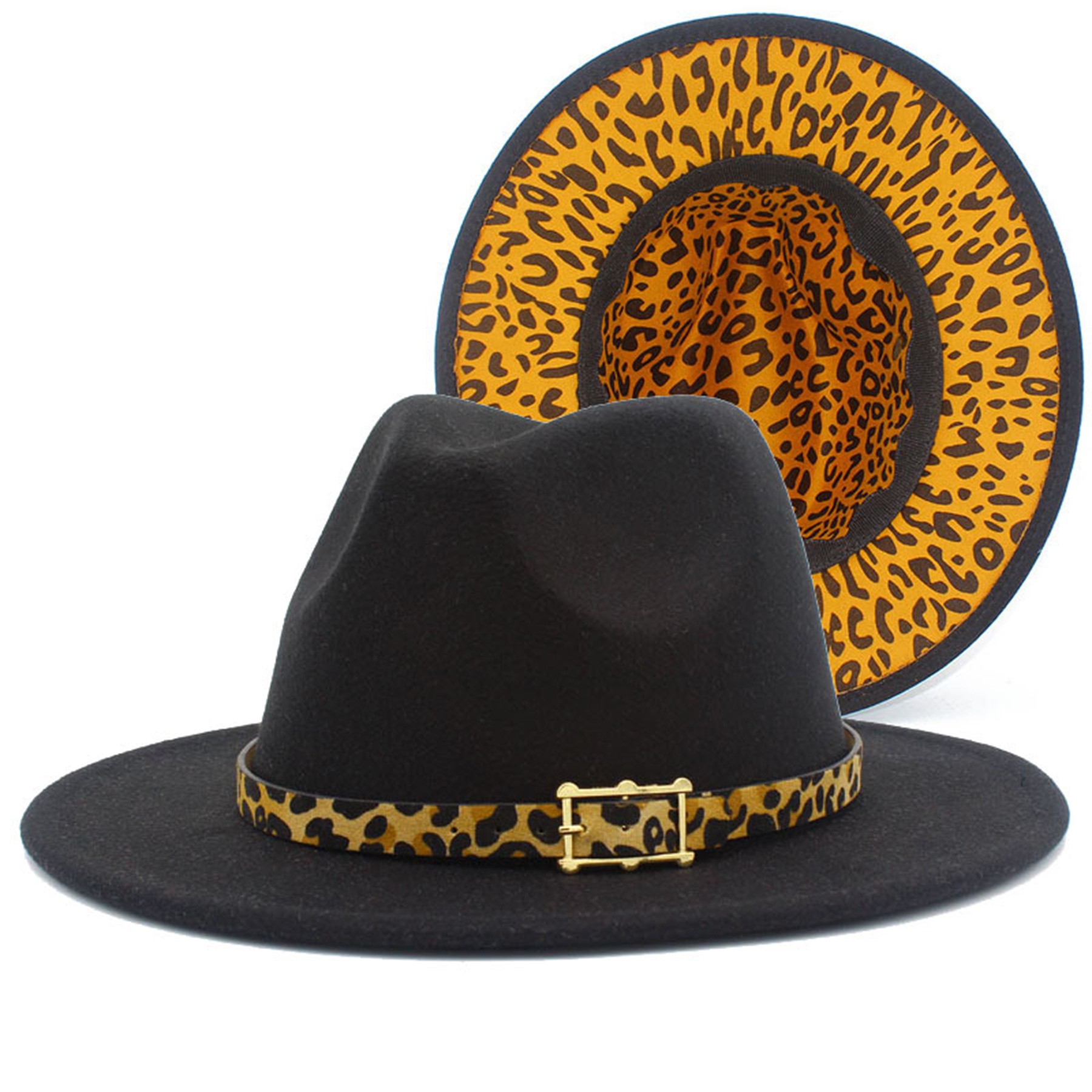 Leopard Print Colorblock Felt Fedora Panama Hat 4