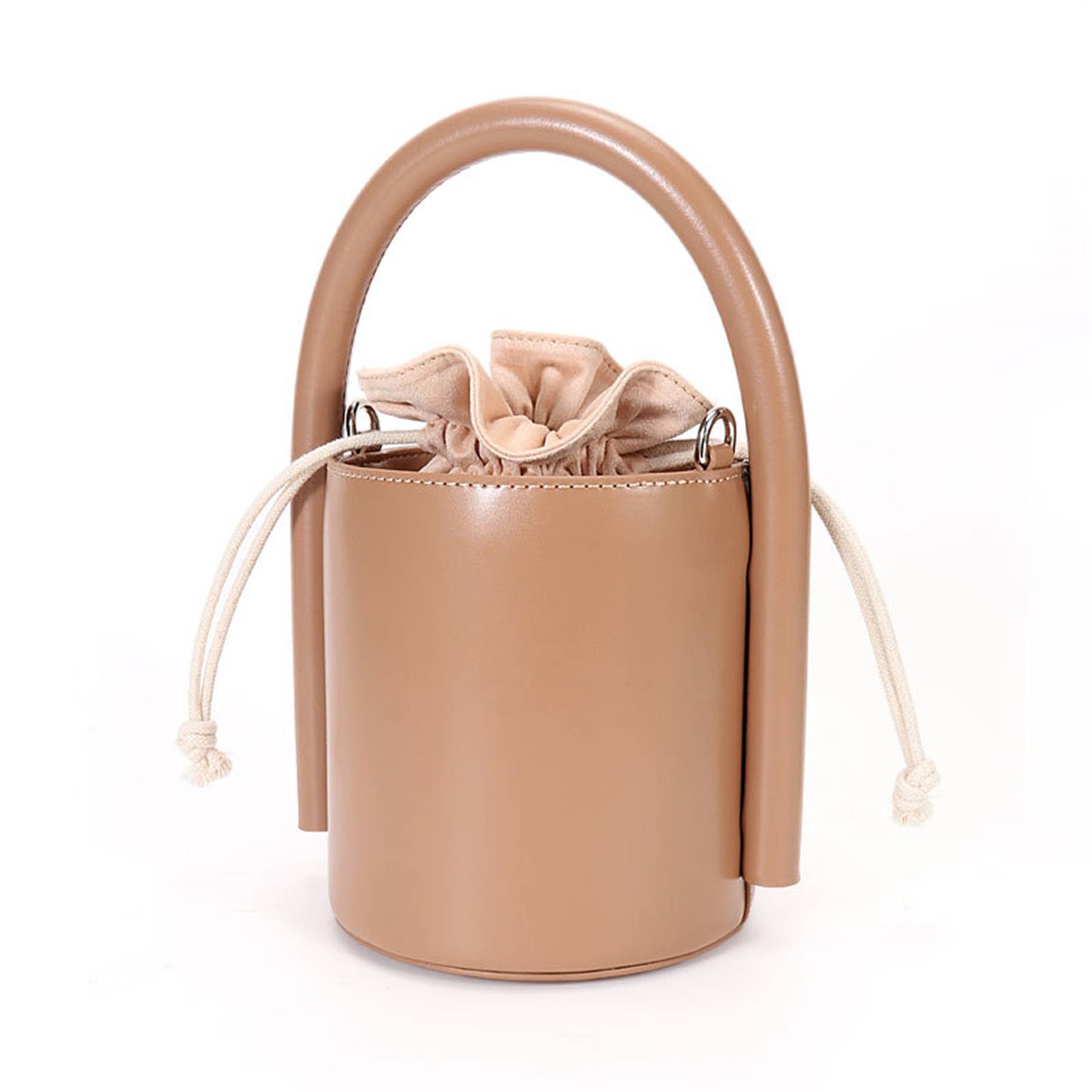 Genuine Leather Cylinder bucket cross-body Drawstring bag 6