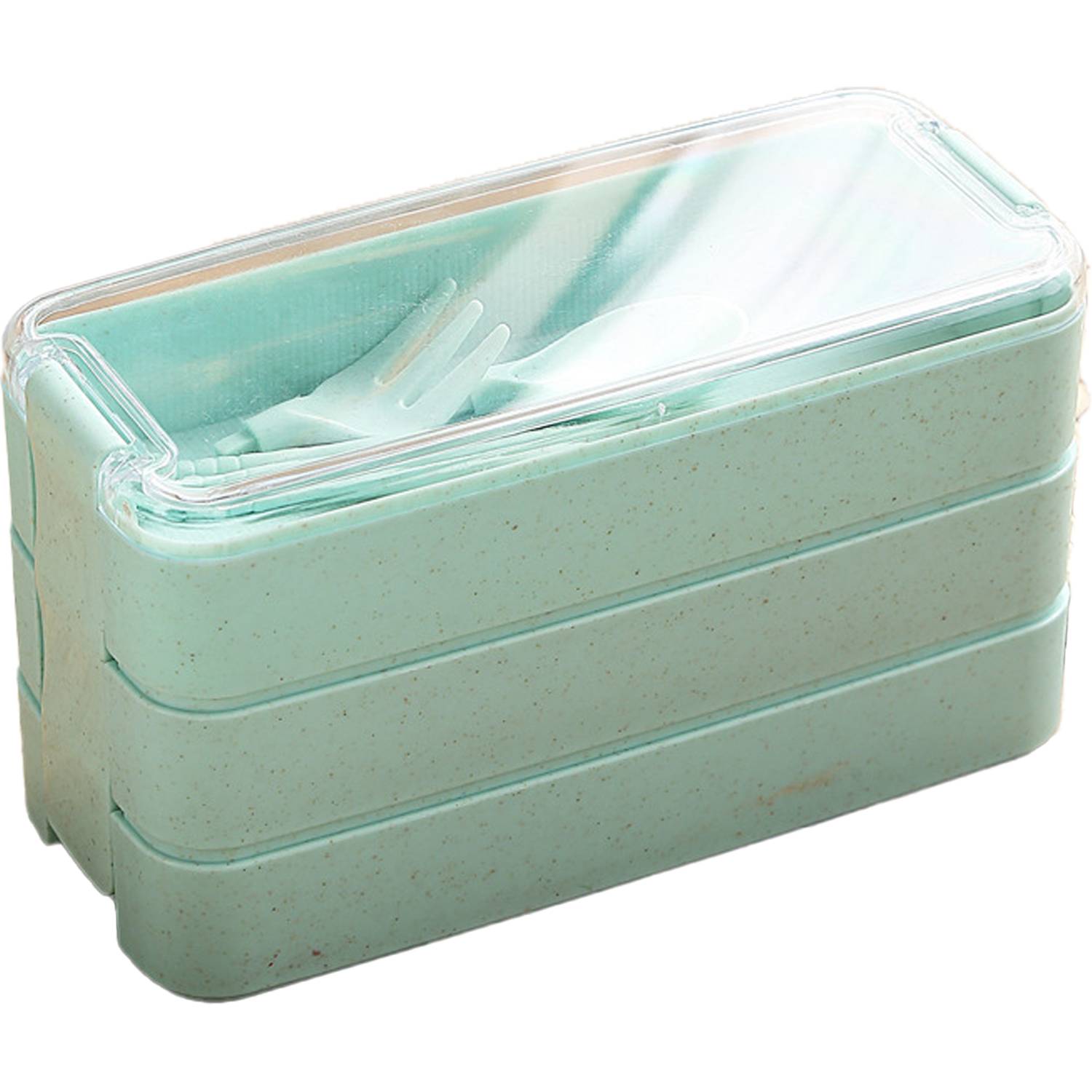 3 Tiers Wheat Straw Lunch Box w/Utensils 3