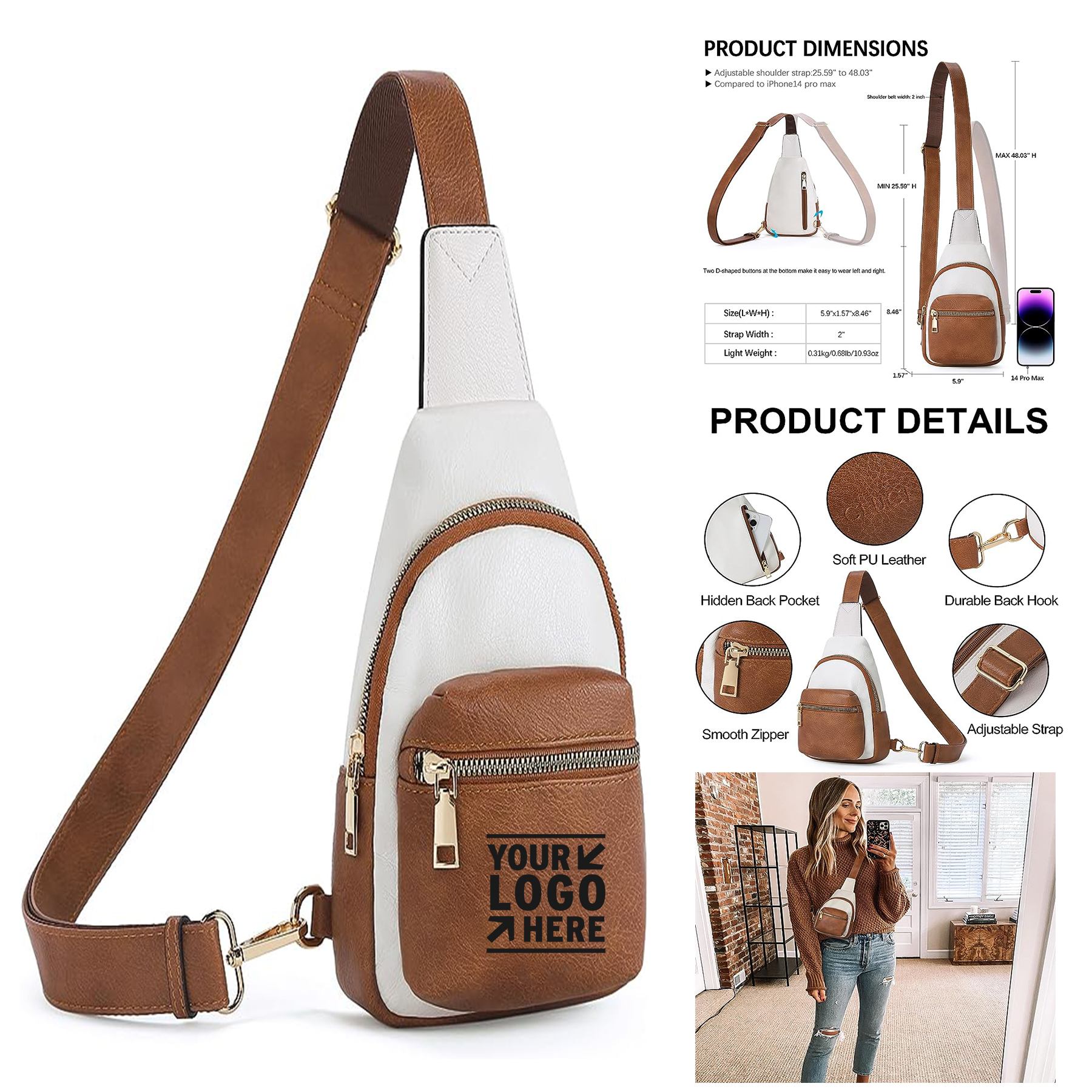 Women Vegan Leather Fanny Pack Small Sling Crossbody Chest With Guitar Strap 2