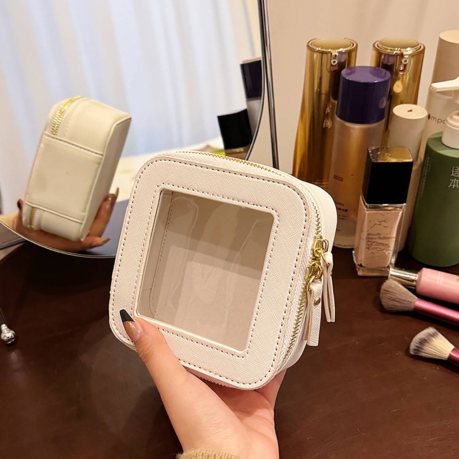 Compact Waterproof Transparent Pu Makeup Bag 4