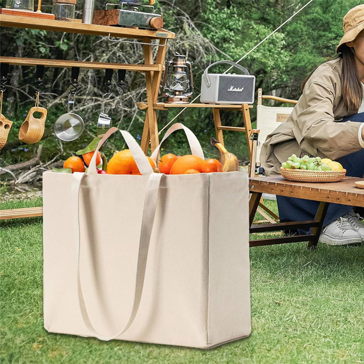 Foldable Washable Heavy-Duty Canvas Tote Bag w/ Handle, custom tote bag with logo imprint 7
