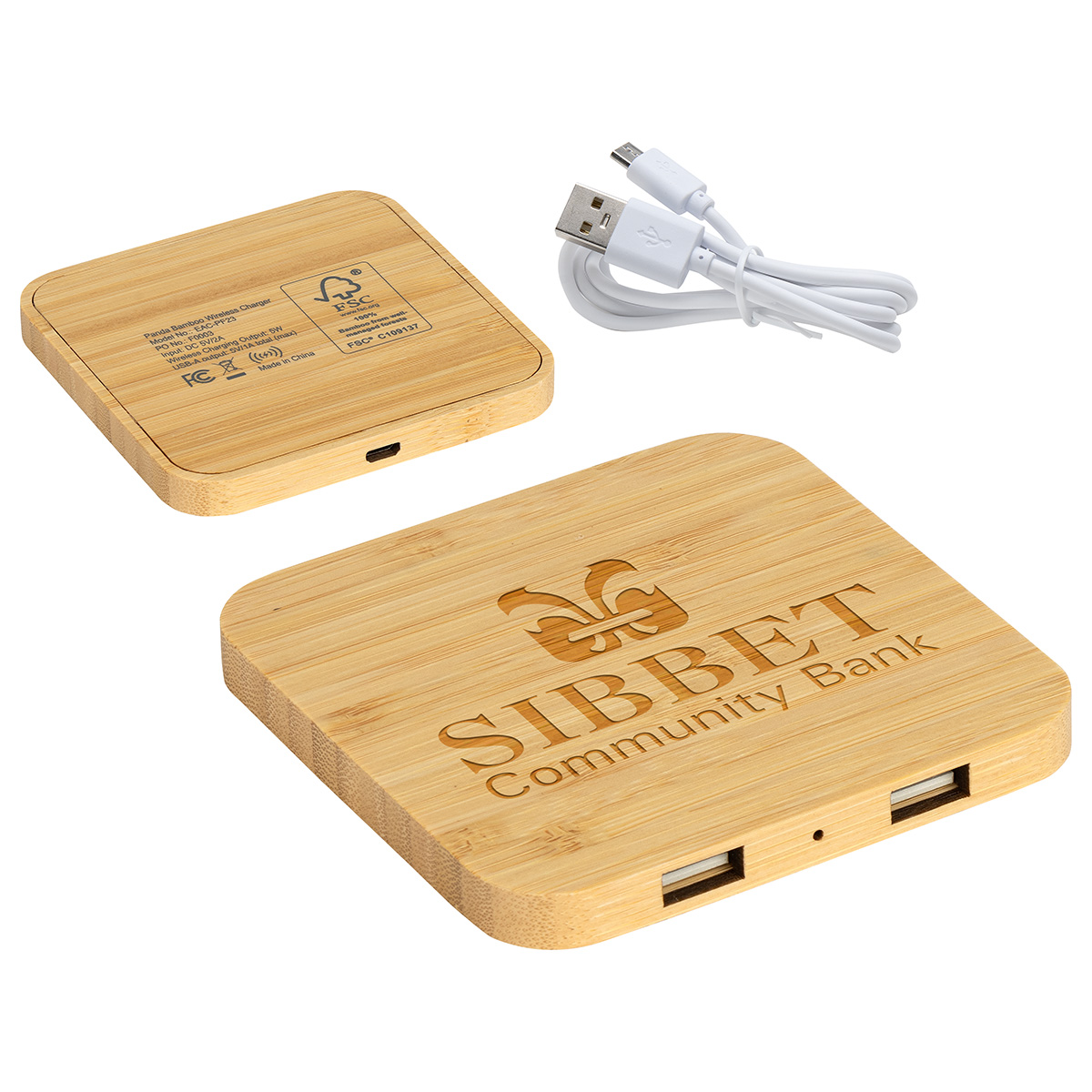 Panda Bamboo 15W Wireless Charger with Dual USB Ports 2