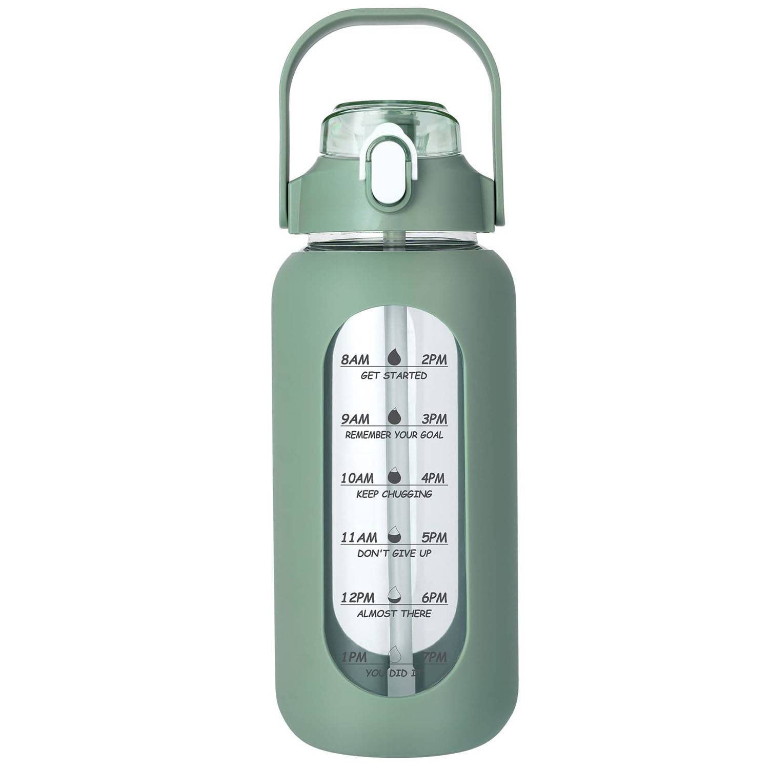 64oz Portable Glass Water Bottle w/ Straw Lid 5