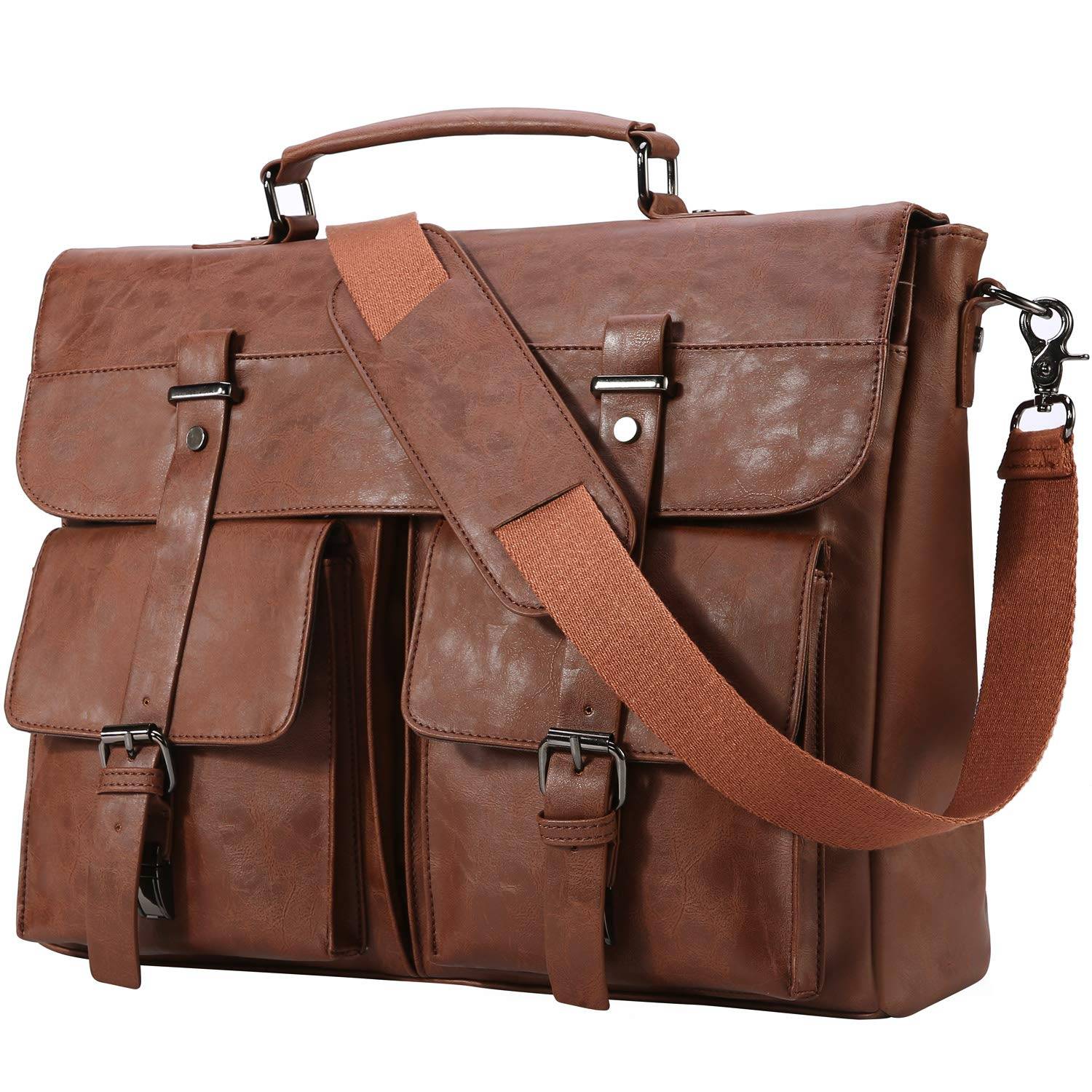 17.3 Inch Vintage PU Leather Laptop Bag Briefcase Satchel 9