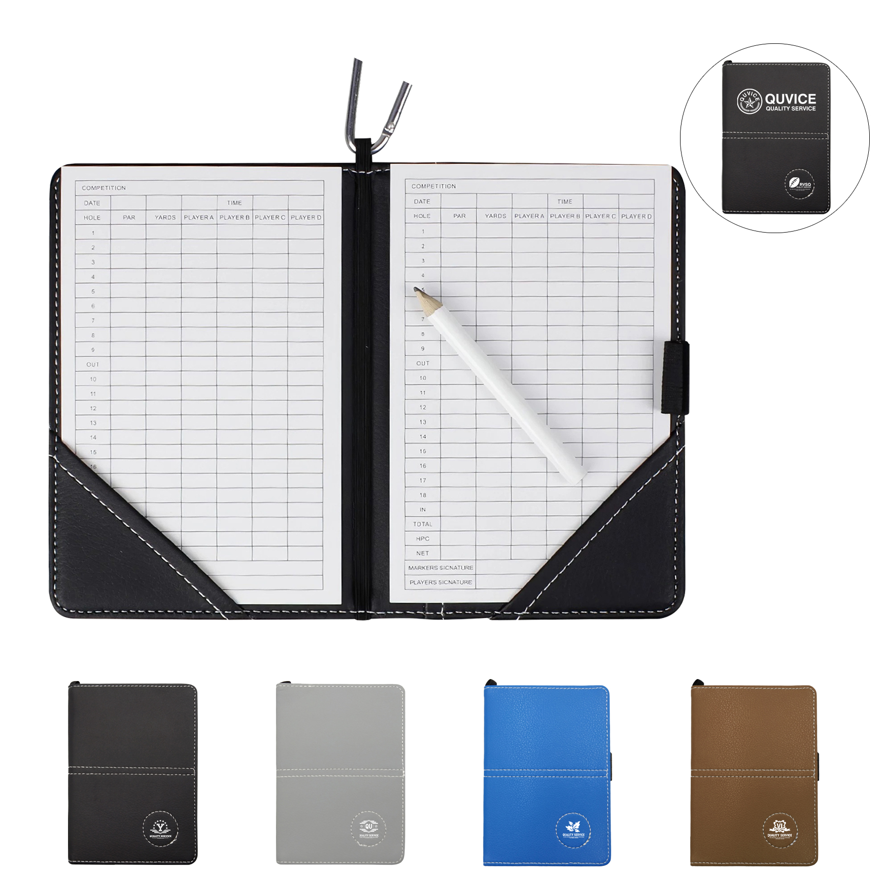 PU Leather Golf Scorecard Holder Yardage Book With Buckle And Pen 2